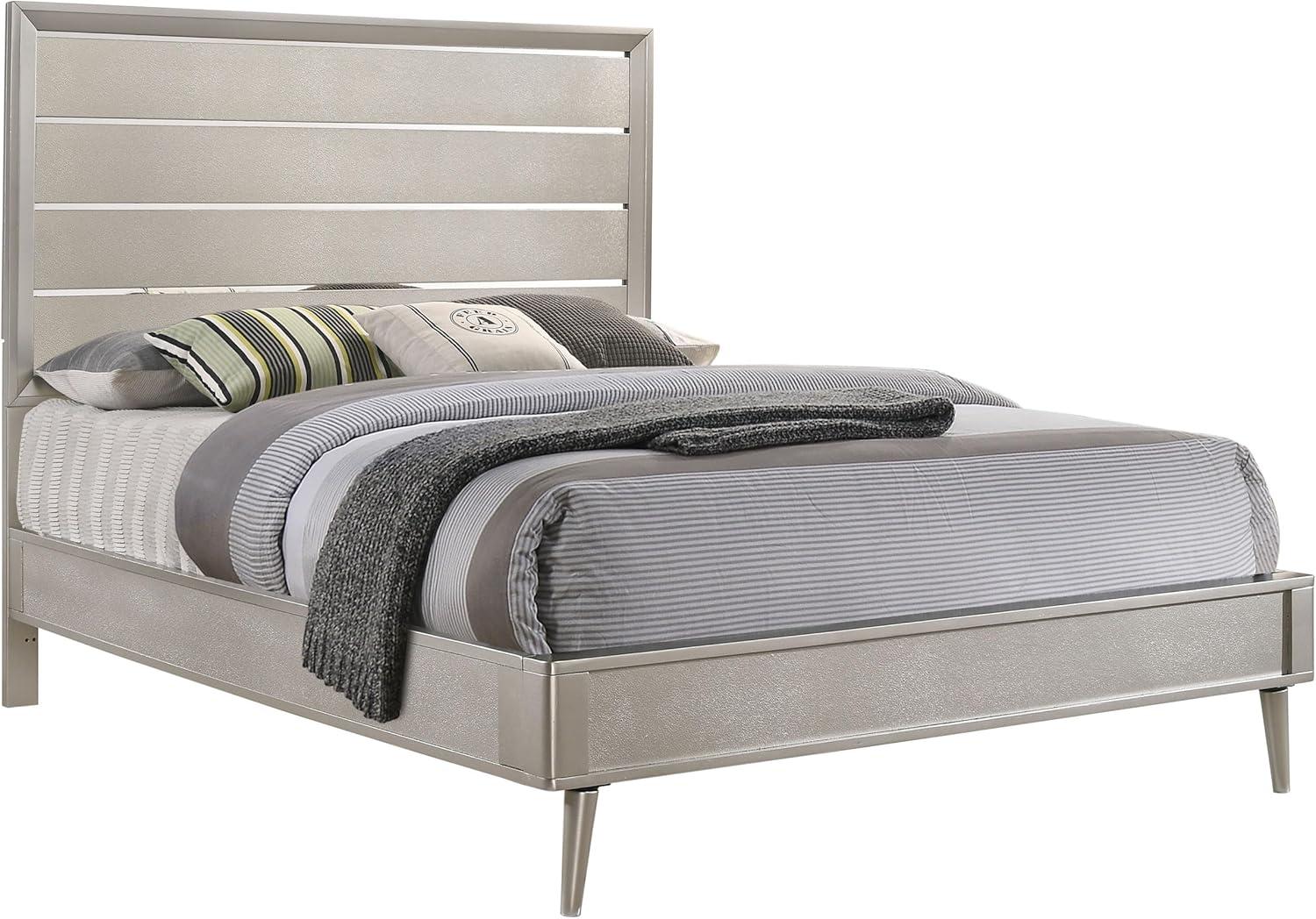 Coaster Ramon Contemporary Wood Queen Panel Bed Metallic Silver