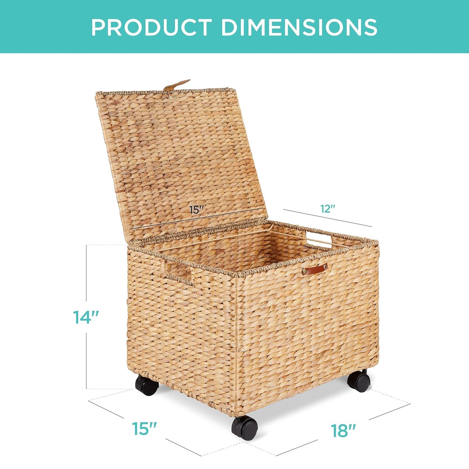 Best Choice Products Hyacinth Rolling Filing Cabinet Mobile Organizer Storage Basket w/ Lid, Locking Wheels - Natural