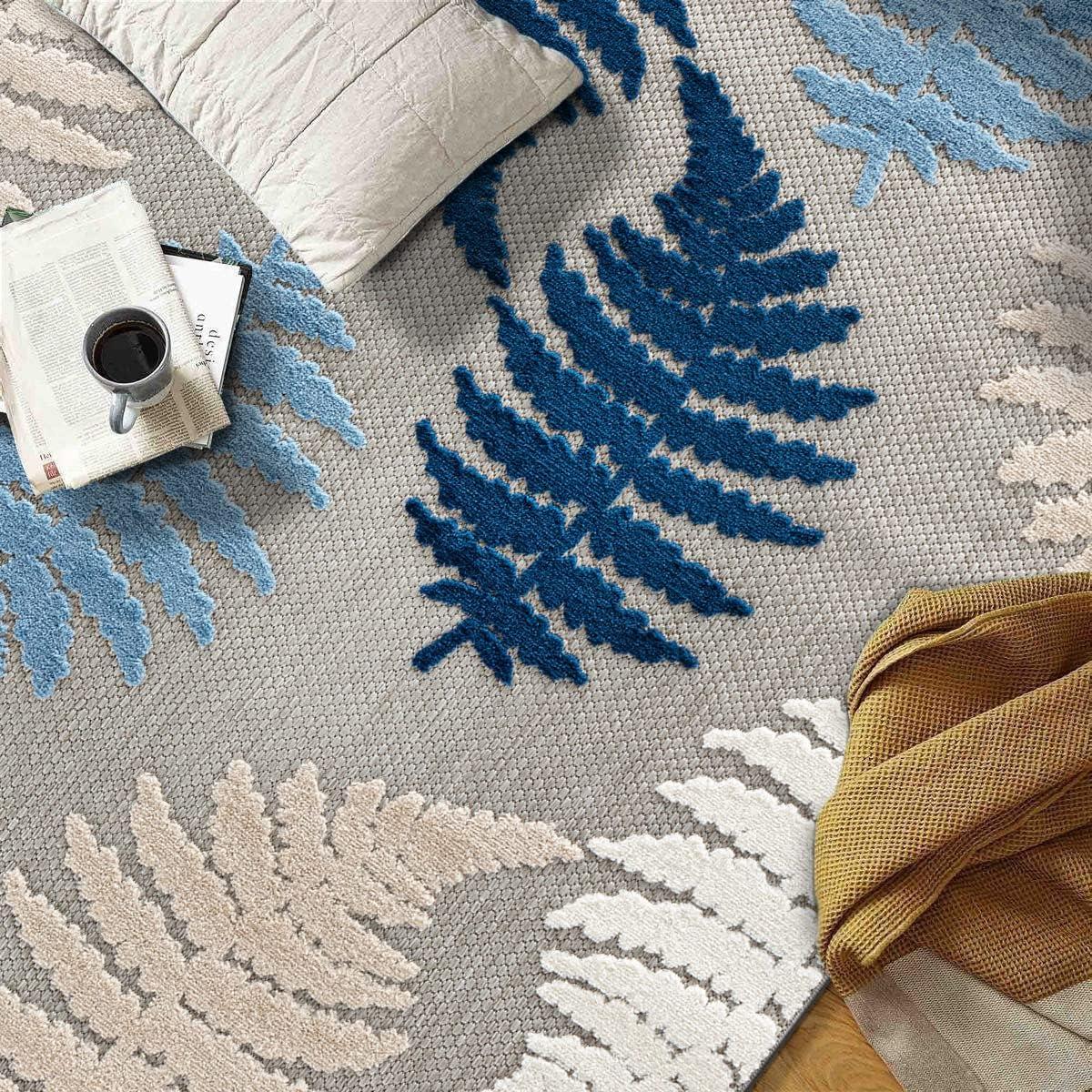 World Rug Gallery Seville Floral Leaves Indoor/Outdoor Area Rug - Blue 7'10" x 10'