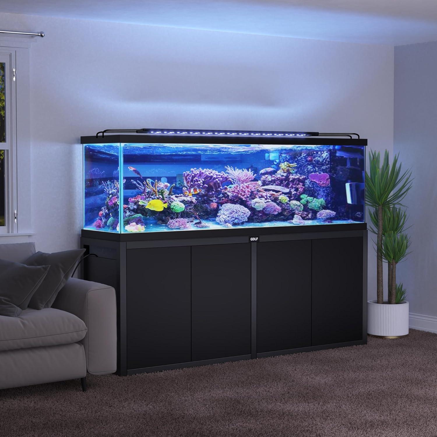 Black Metal Aquarium Stand with Power Strip and Storage Cabinet