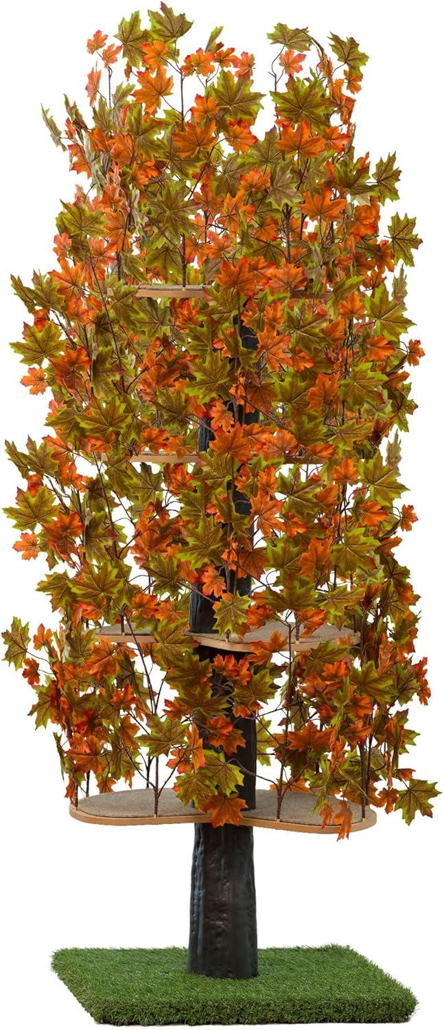 On2Pets Cat Tree with Leaves, XL Cat House & Cat Activity Tree Bundle with Mixed Maple Leaves, Multi-Level Cat Condo for Indoor Cats