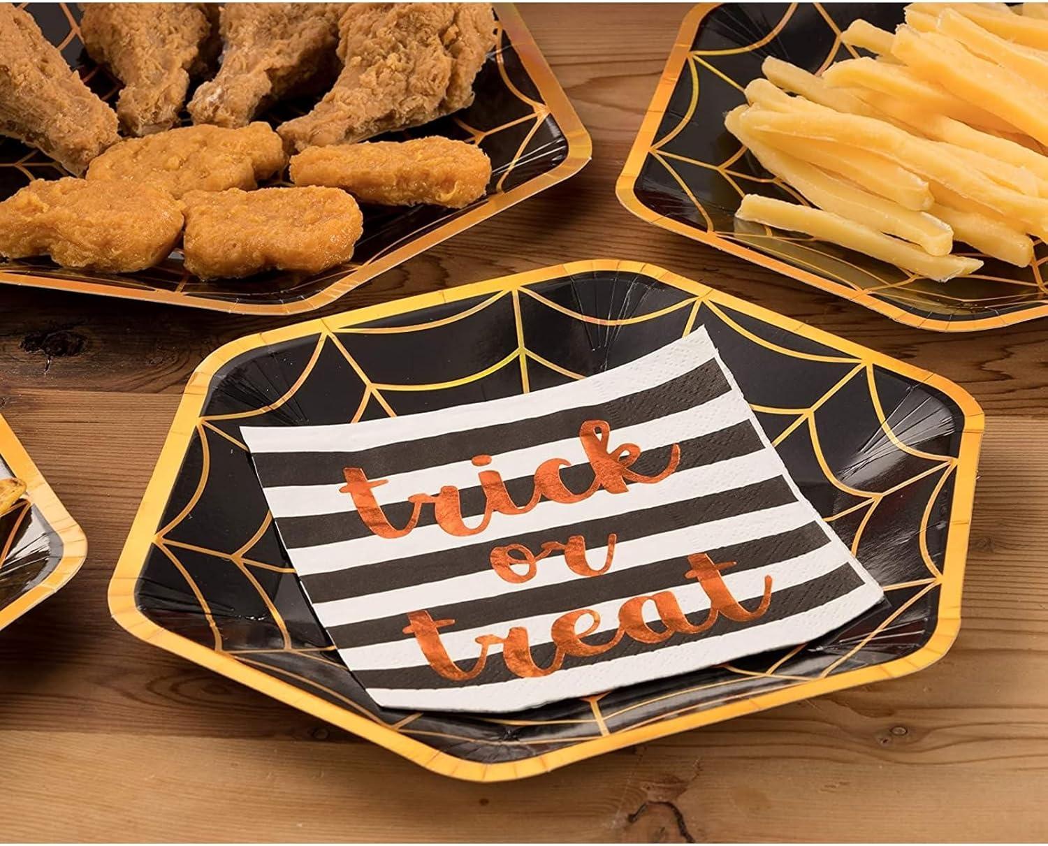 Blue Panda 50 Pack Halloween Cocktail Napkins, 3-Ply Trick or Treat Napkins for Spooky Halloween Decors and Party Supplies, 5x5 In