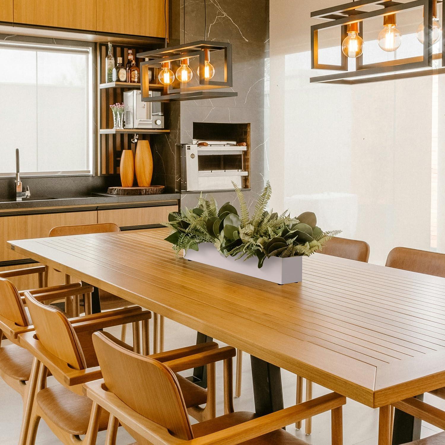 16" Window Box Rectangular Succulent Planting Box Metal Table Sill Planter Pots Modern Long Durable for Small Herb with Drainage Hole for Indoor Outdoor, with 4 Free Rubber Mats, White