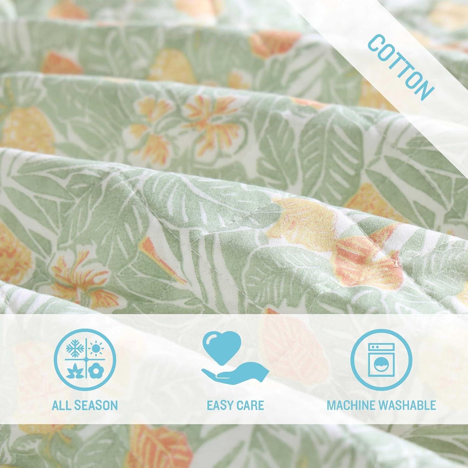 Tommy Bahama Pineapple Bloom Cotton Reversible Green Quilt Set