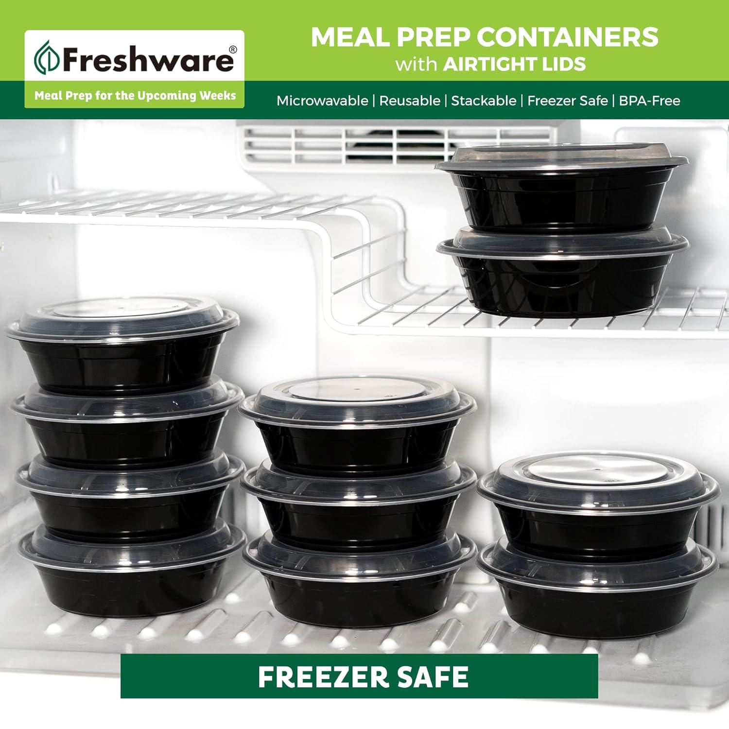 Freshware Meal Prep Bowl Containers [30 Pack] Plastic Bowls with Lids for Soup and Salad, Food Storage Bento Box, BPA Free, Stackable, Lunch Boxes, Microwave/Dishwasher/Freezer Safe (28 oz)