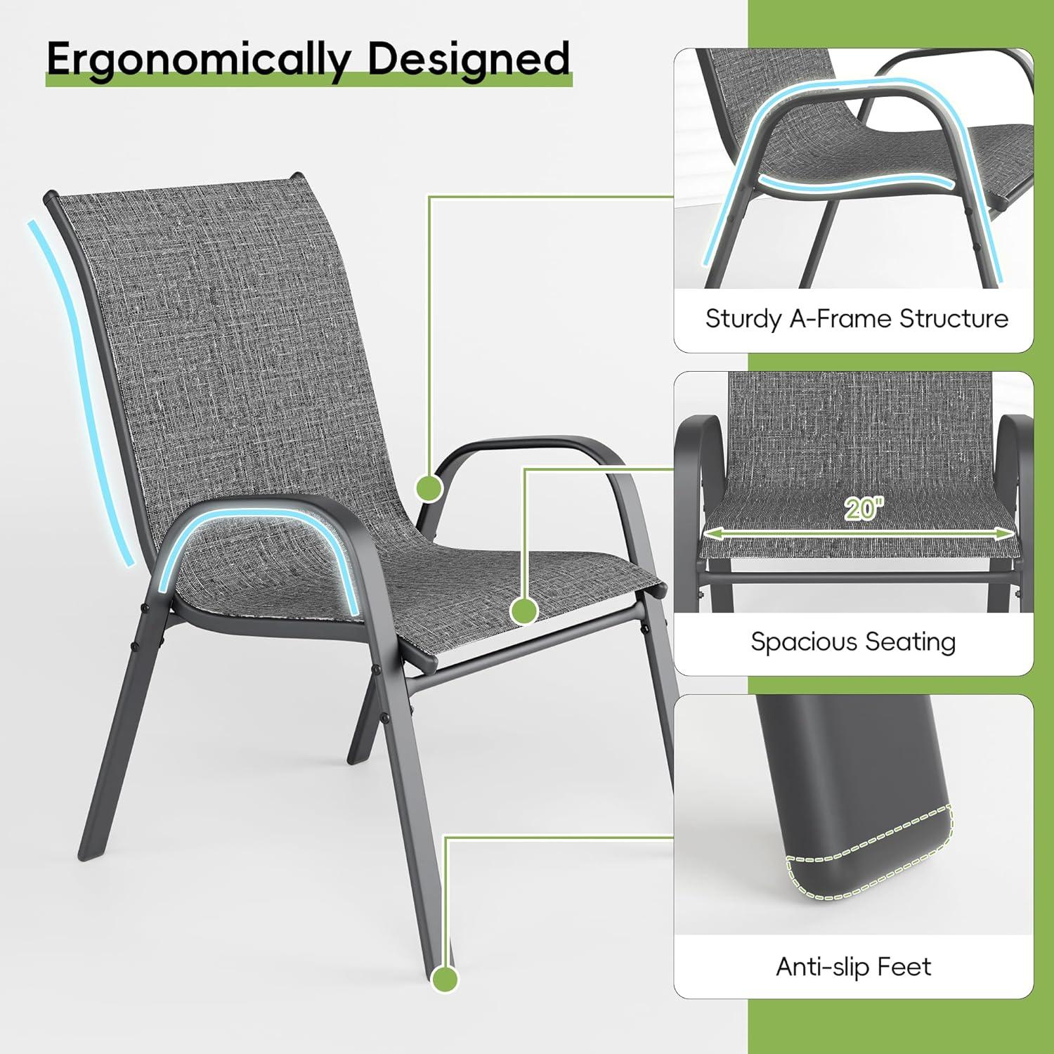 Vitarpatio Outdoor Patio Dining Chairs Set of 6, Stackable Patio Chairs Metal Outdoor Chair High Back Textilene Armchairs
