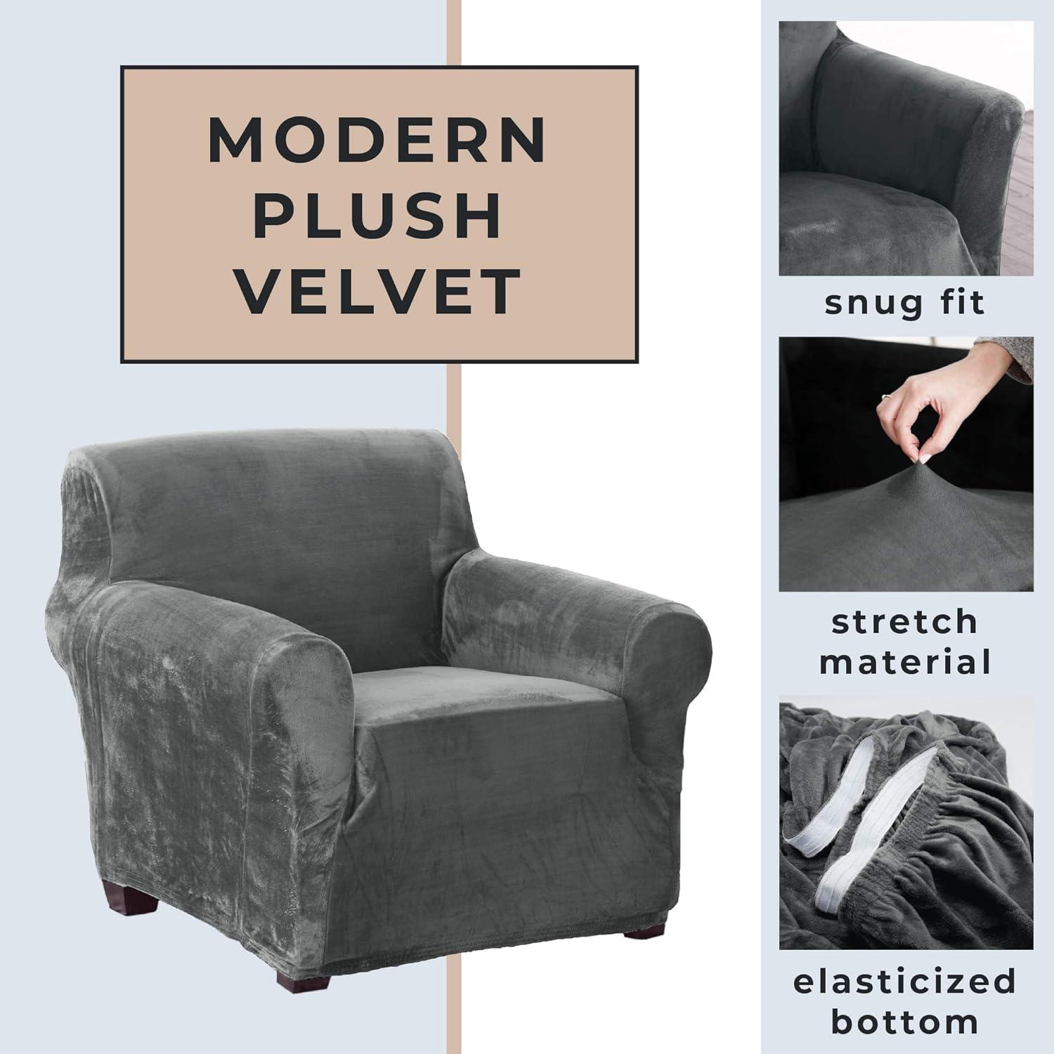 Wild Dove Grey Velvet Plush Stretch Recliner Slipcover