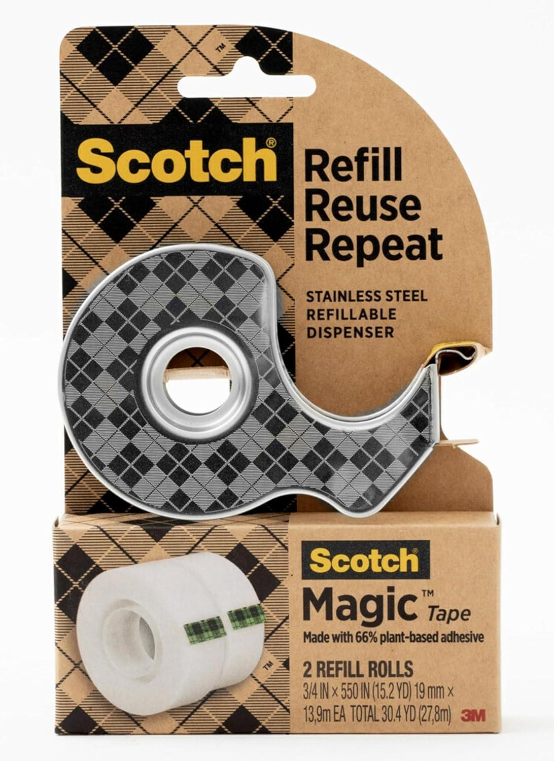 Scotch Stainless Steel Refillable Tape Dispenser with 2 Rolls