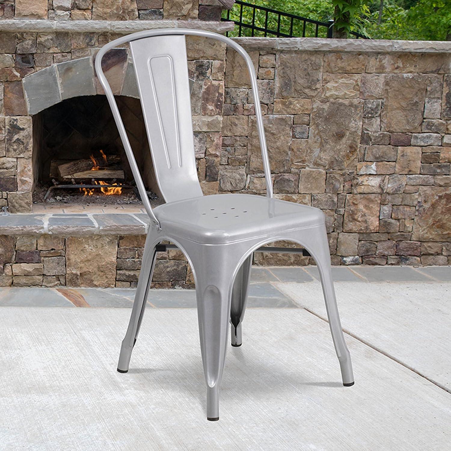Flash Furniture Commercial Grade Silver Metal Indoor-Outdoor Stackable Chair