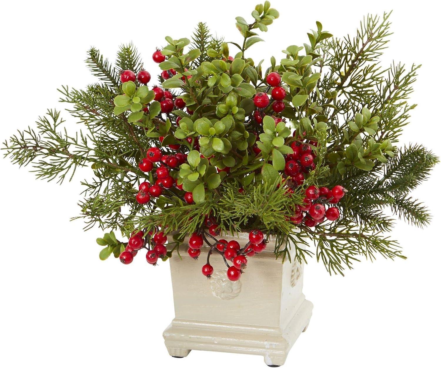 HomeStock Farmhouse Fresh Berry And Pine Artificial Arrangement