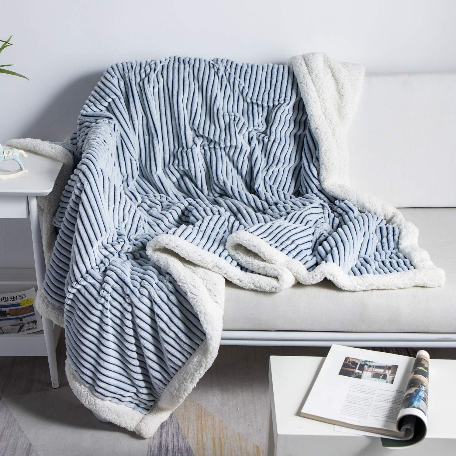 DISSA Sherpa Fleece Blanket Soft Grey and White Throw Blanket Cozy Plush Blankets for Couch Sofa Bed,51"x63"