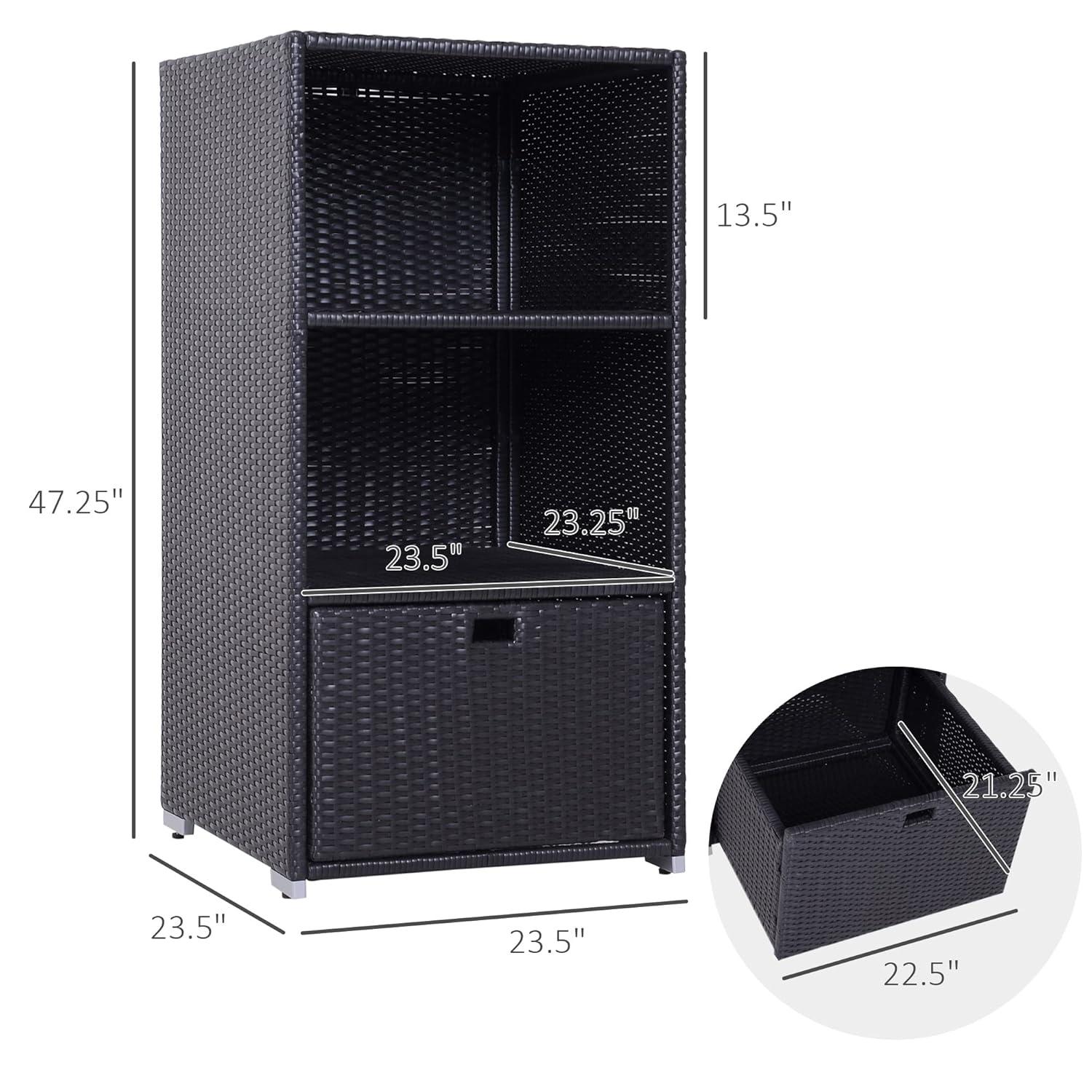 Tryimagine Outsunny Valet Pool Towel Rack, Waterproof PE Plastic Rattan Wicker Storage Organizer, Indoor Outdoor Spa, And Hot Tub Accessory Storage, 2 Shelves, 1 Basket Drawer