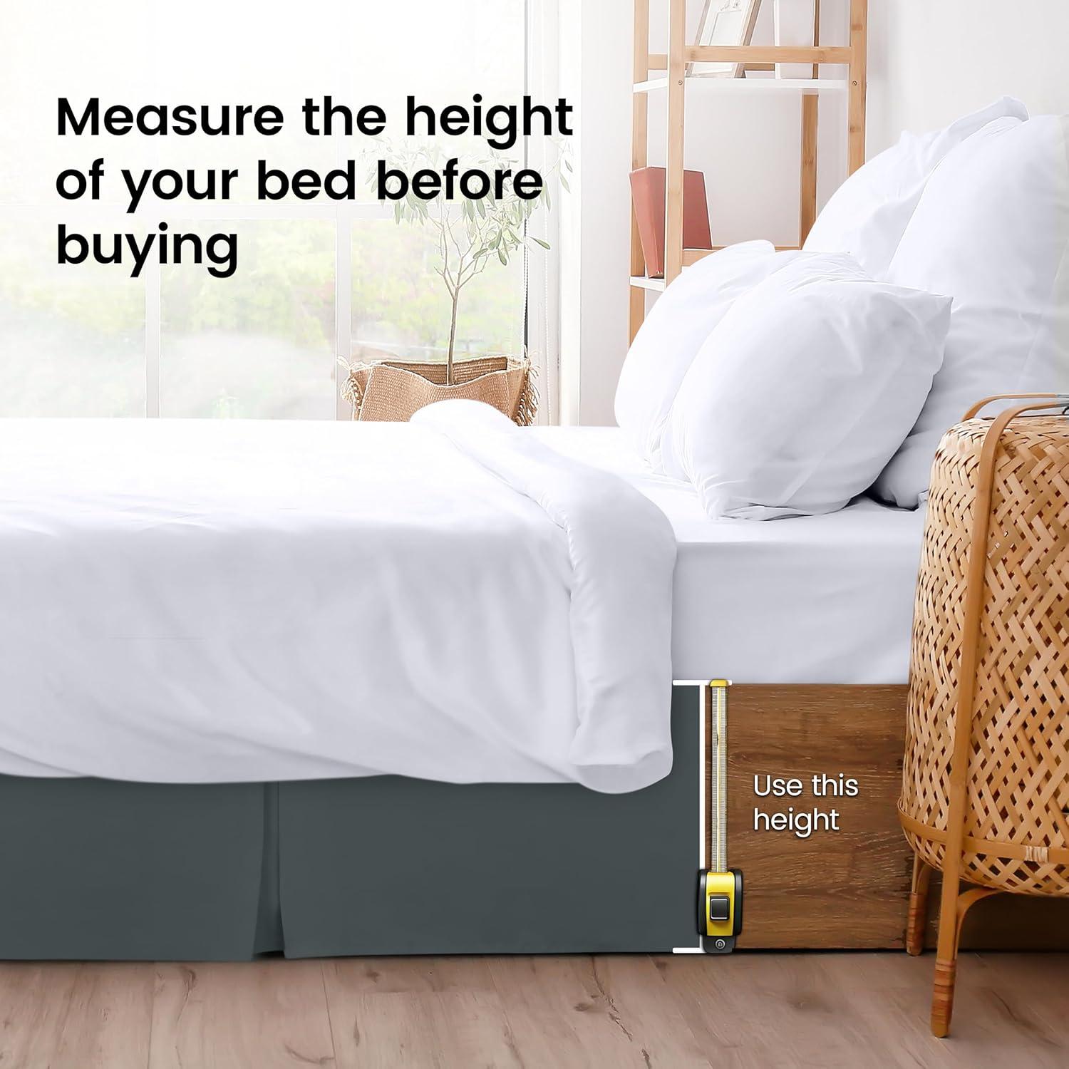 Queen Gray Microfiber Pleated Bed Skirt with 16 Inch Drop