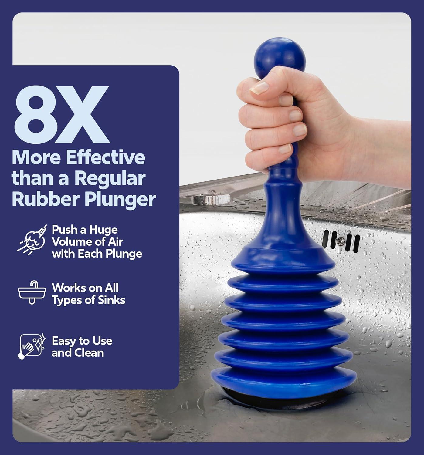 Luigi's Sink and Drain Plunger for Bathrooms, Kitchens, Sinks, Baths and Showers. Small and Powerful, Commercial Style 'Plumbers Plunger' with Large Bellows