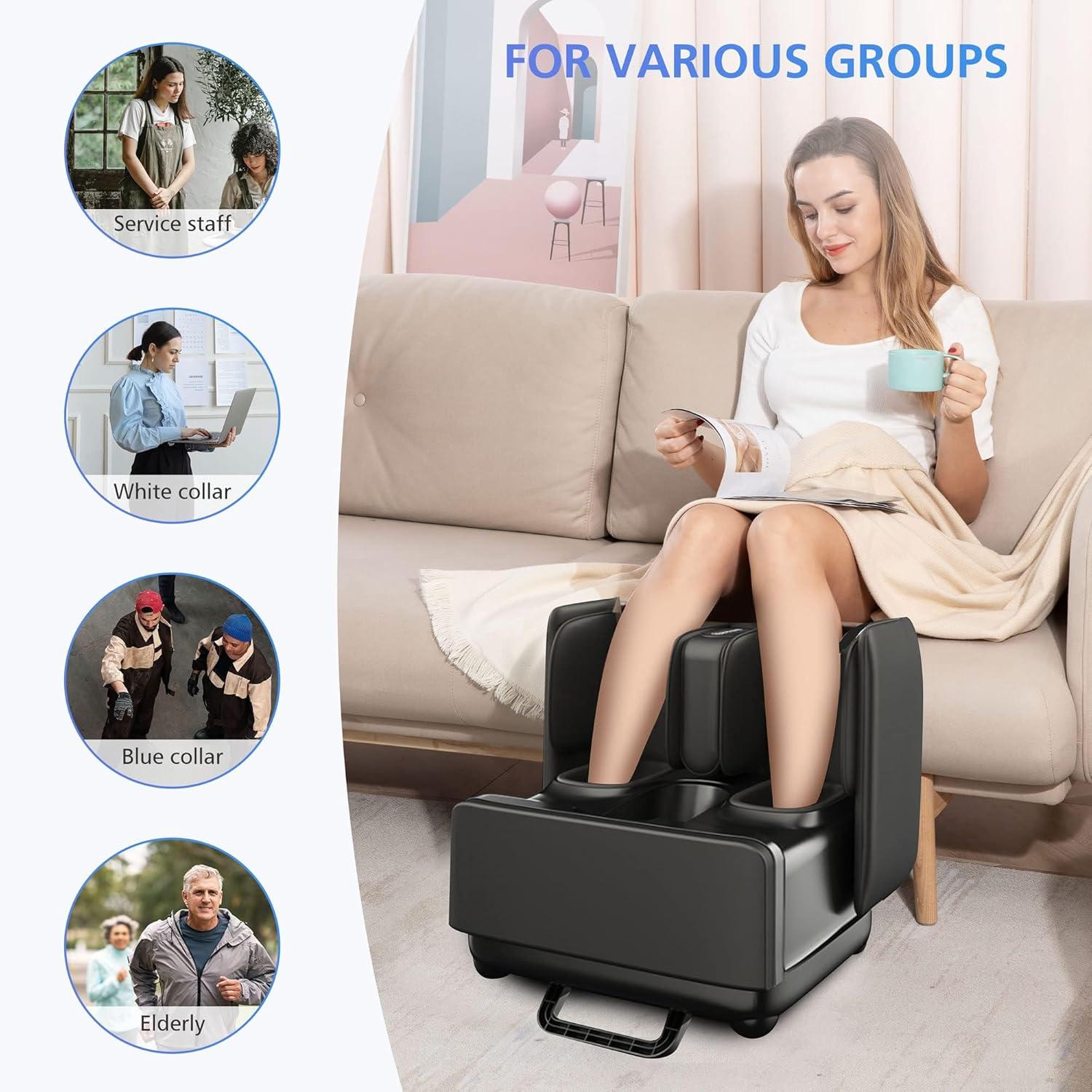 Comfier 2 in 1 Foot Massager Machine & Ottoman Foot Rest Shiatsu Calf and Foot Massager with Heat  Black
