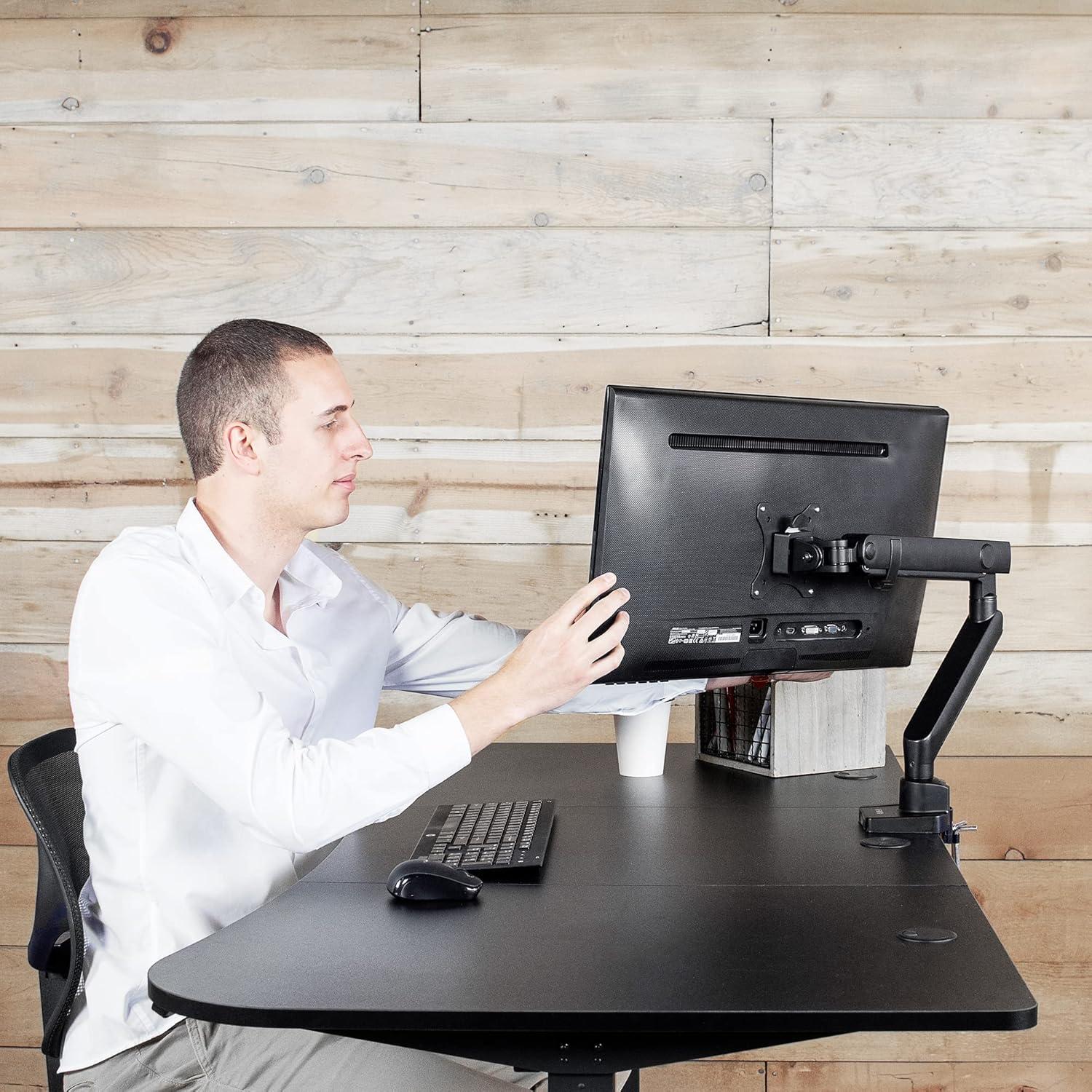 Black Aluminum Full Motion Single Monitor Desk Mount