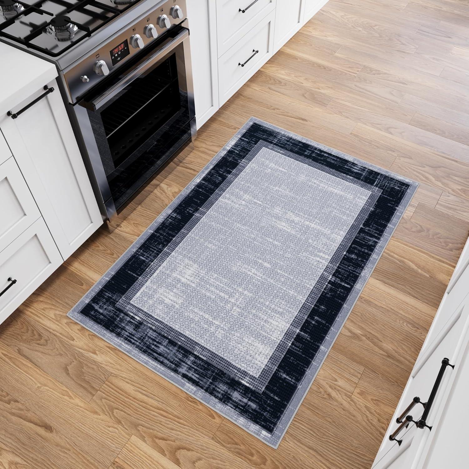 Non-Slip Bordered Area Rug For Living Room, Hallway Runner, Entryway Rug