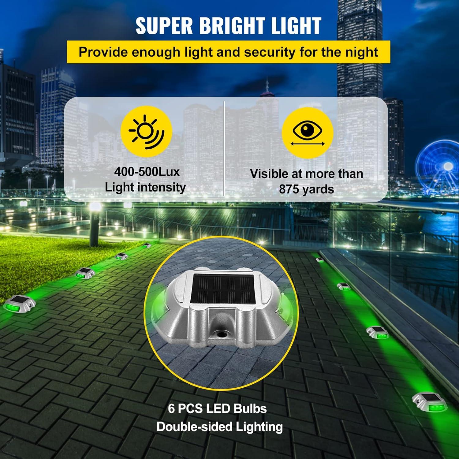 Happybuy Solar Driveway Lights - 8 Pack with Switch Button, Wireless Deck Lights - 6 LEDs for Path, Garden, Walkway & Sidewalk - Bright Green