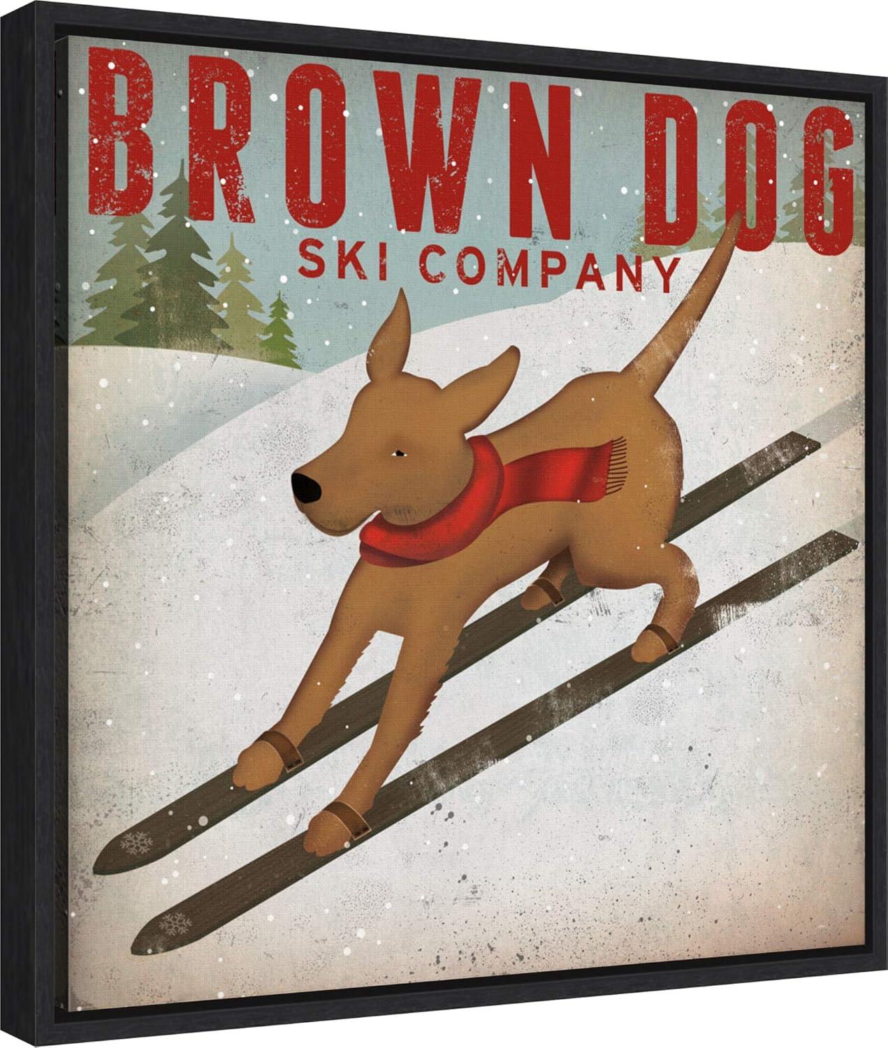 Amanti Art Brown Dog Ski Co by Ryan Fowler Canvas Wall Art Print Framed 16-in. x 16-in.