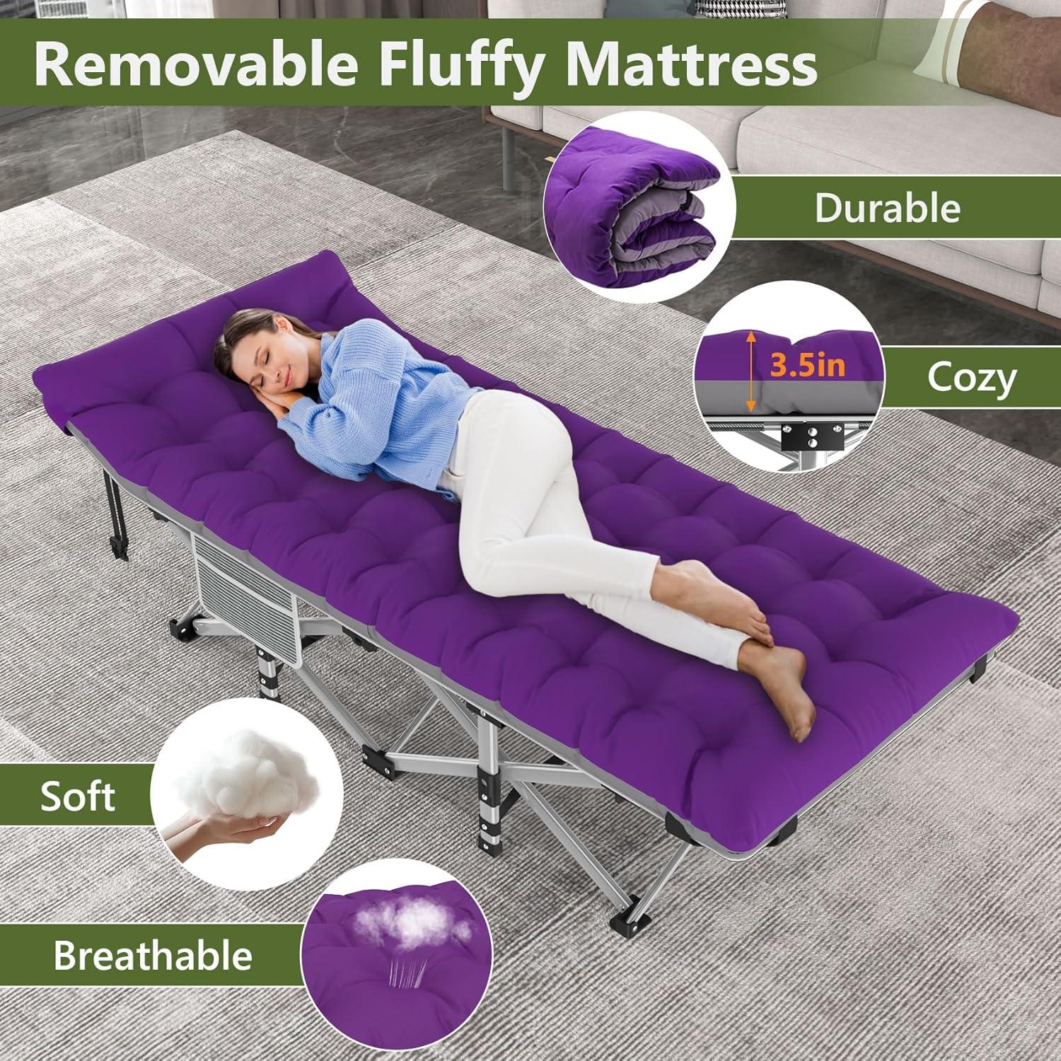 Suteck Folding Camping Cot Portable Outdoor Heavy Duty Sleeping Cot with Mattress and Carry Bag