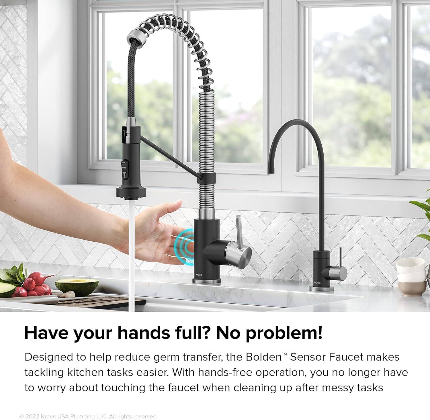 Stainless Steel and Matte Black Touchless Pull-Down Kitchen Faucet