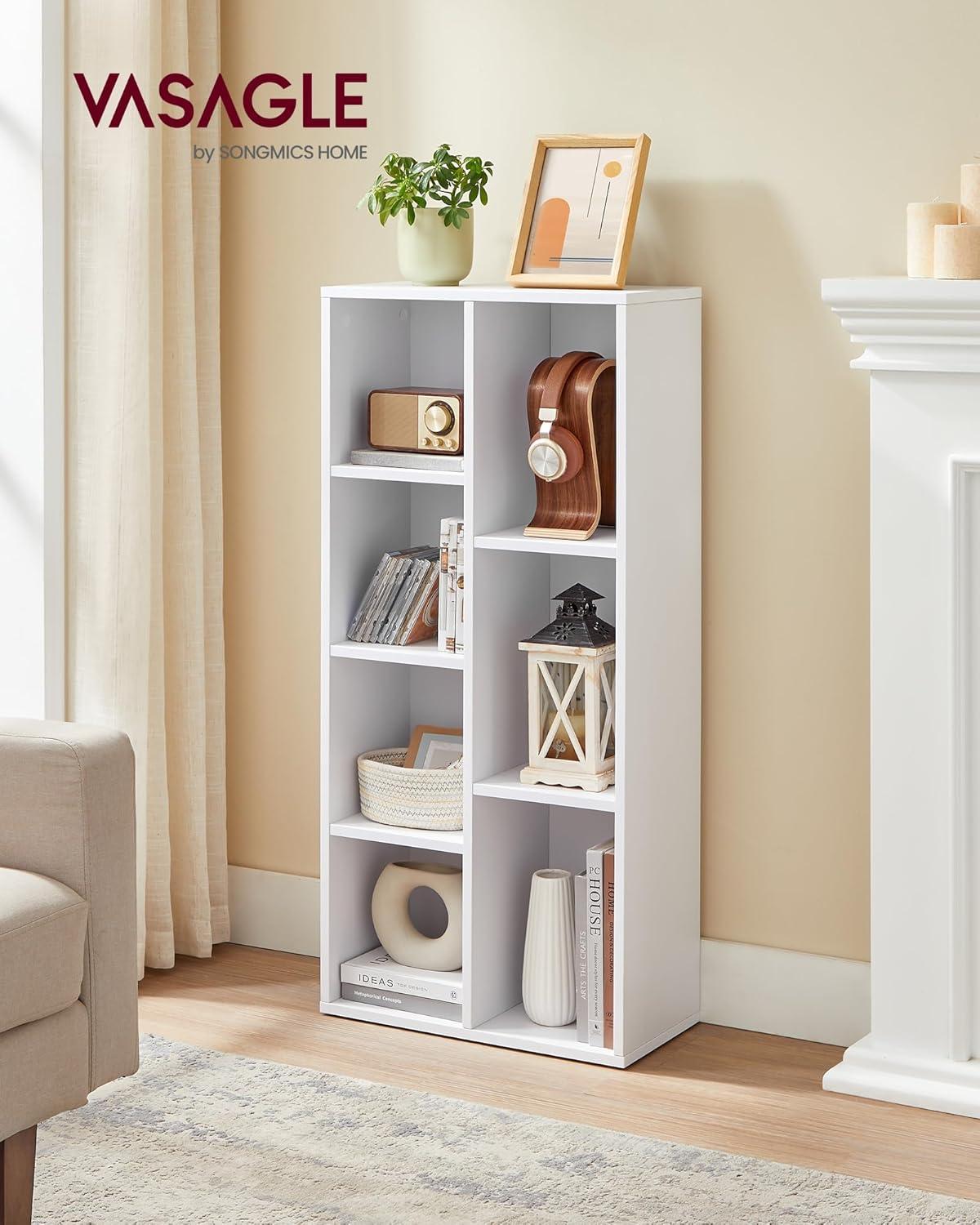 VASAGLE Bookcase, Bookshelf with 7 Compartments, Freestanding Shelves and Cube Organizer, for Display in Living Room, Bedroom, and Home Office, White ULBC27WT