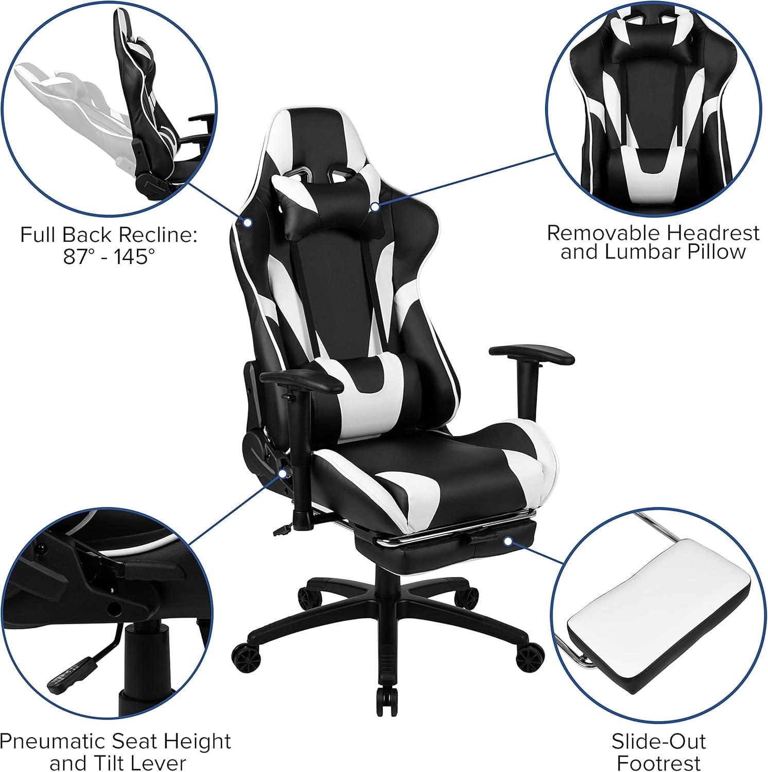 Flash Furniture Black Gaming Desk and Black Footrest Reclining Gaming Chair Set with Cup Holder, Headphone Hook & 2 Wire Management Holes