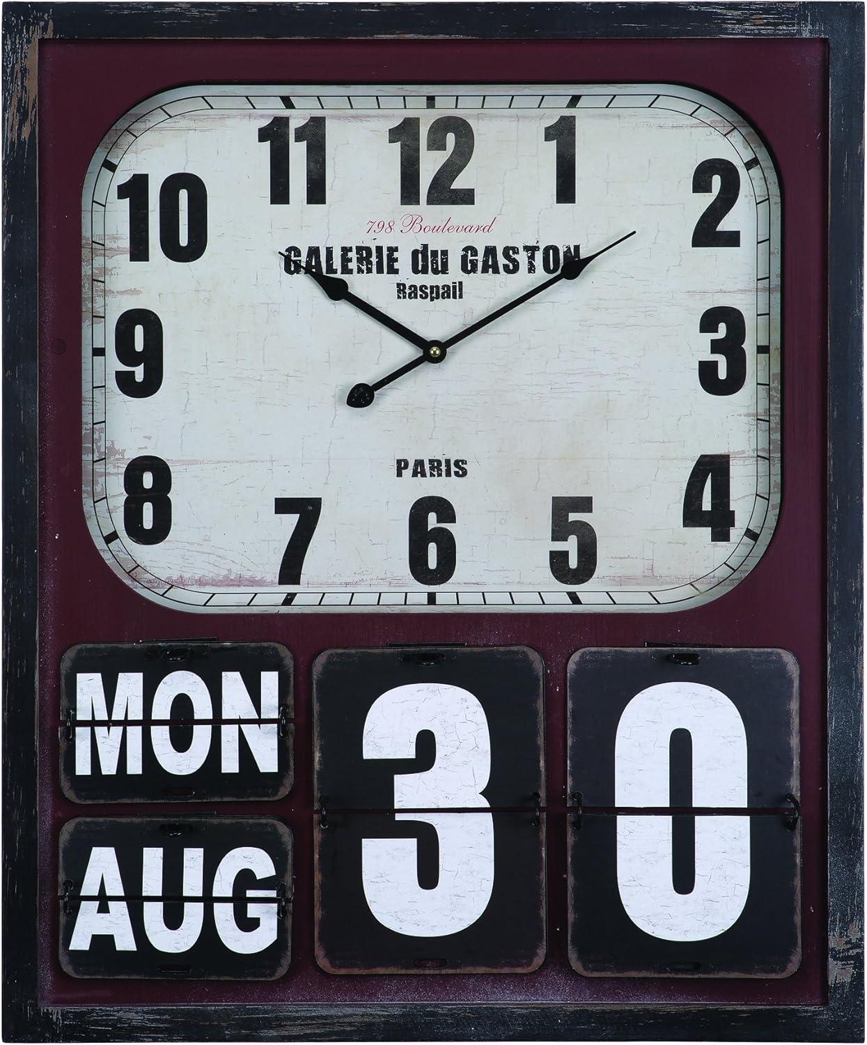 Vintage Cherry Wood Rectangular Wall Clock with Date Display