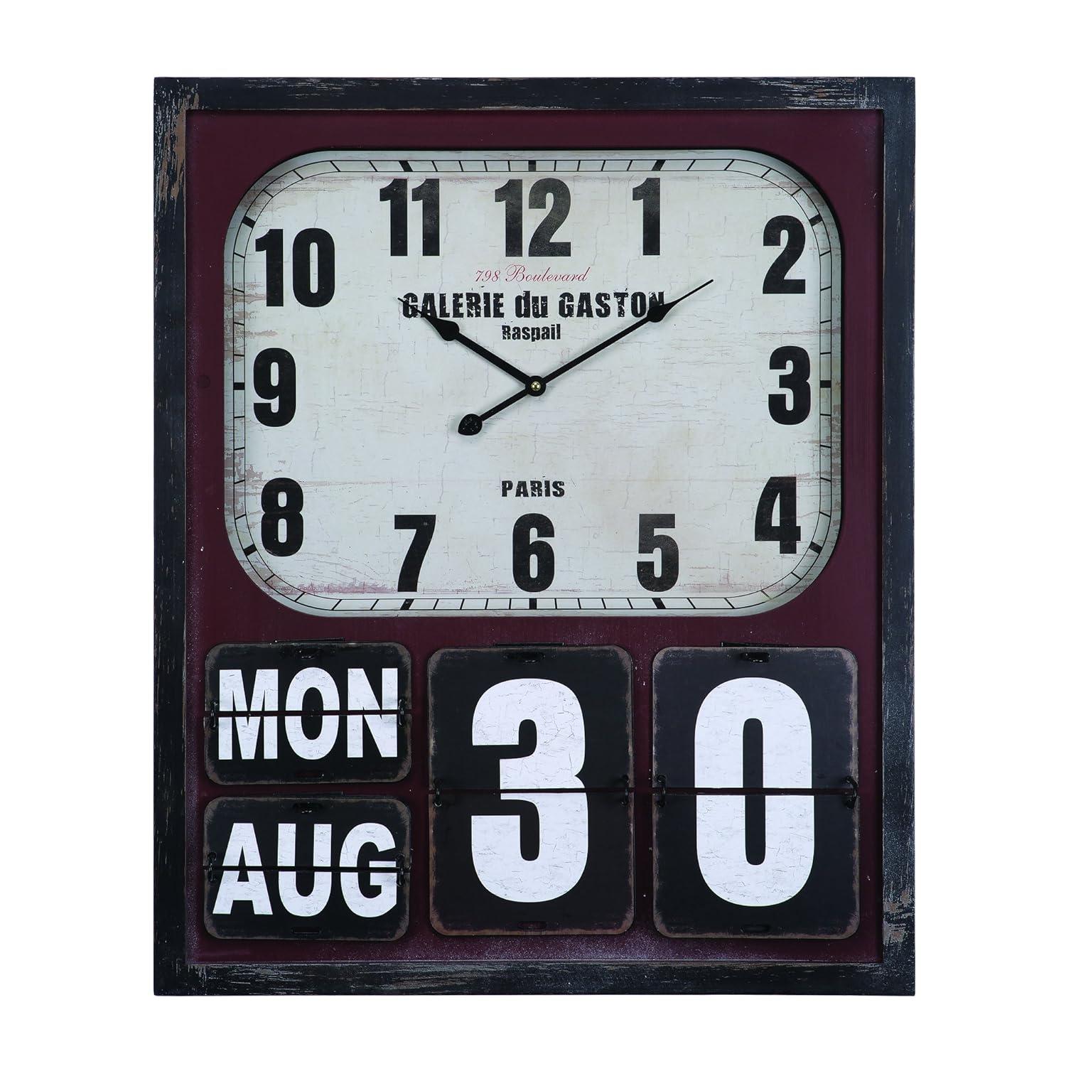 Vintage Cherry Wood Rectangular Wall Clock with Date Display