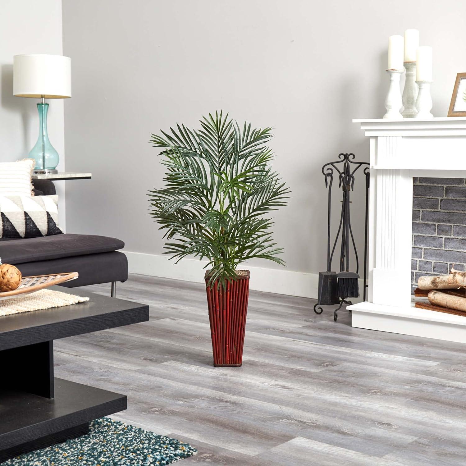 Nearly Natural 41-in Areca Palm in Bamboo Planter