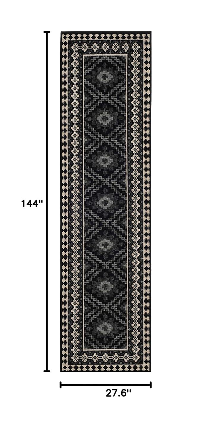 Veranda VER099 Power Loomed Indoor/Outdoor Runner Rug - Black/Creme - 2'3"x12' - Safavieh
