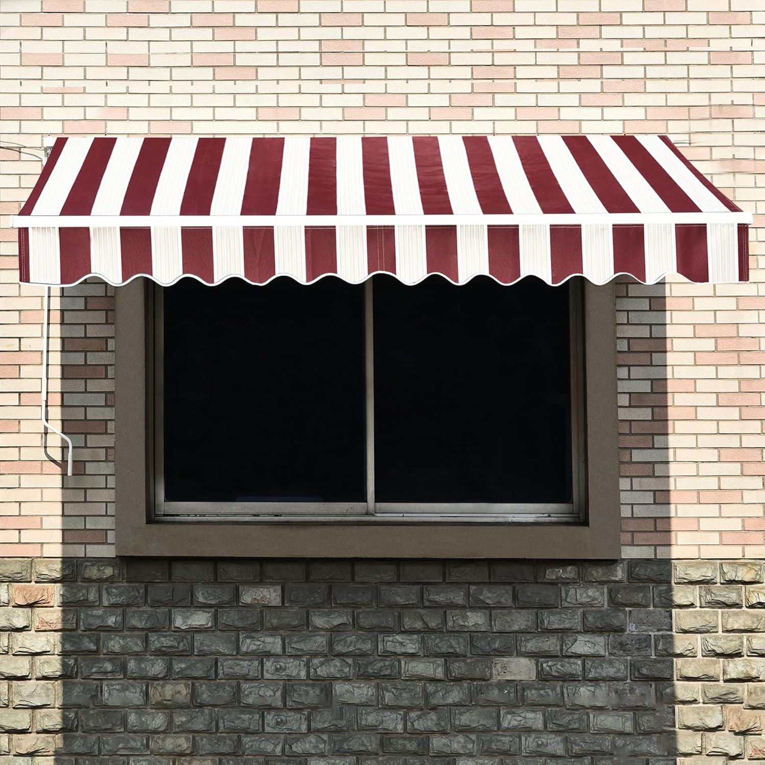 MCombo 13' x 8' Brick Red and Beige Manually Retractable Patio Awning