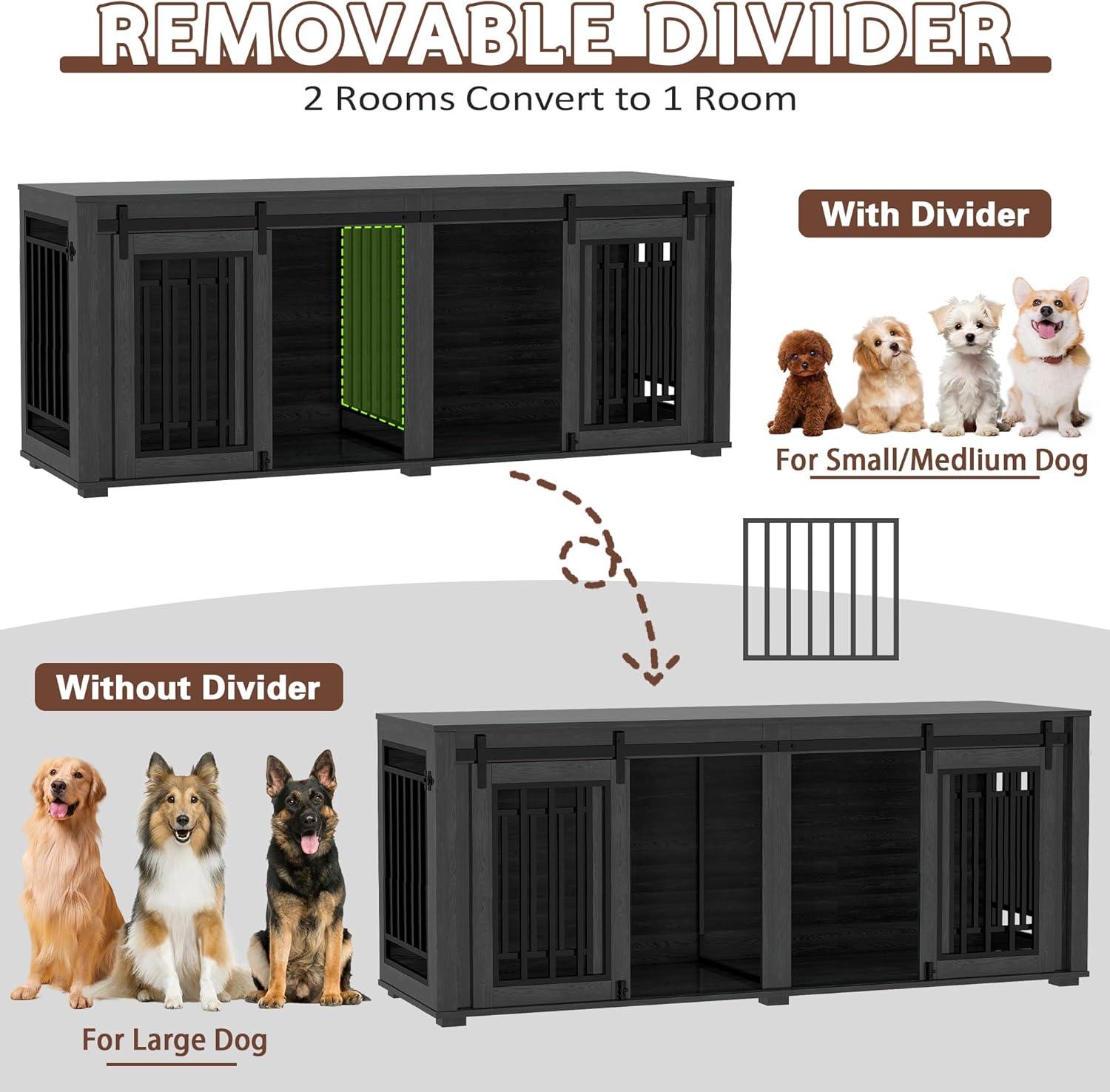 Tucker Murphy Pet™ Large Dog Crate Furniture for 2 Dogs, 71.6'' Steel Frame Dog Crate with Double Doors, Heavy Sturdy Dog Kennel