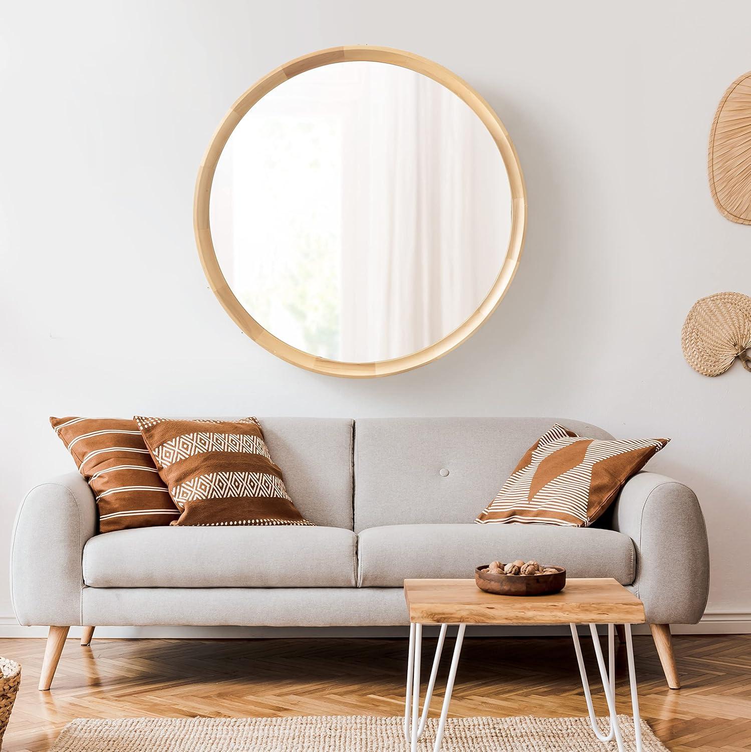 Kate and Laurel Hatherleigh Round Wood Wall Mirror