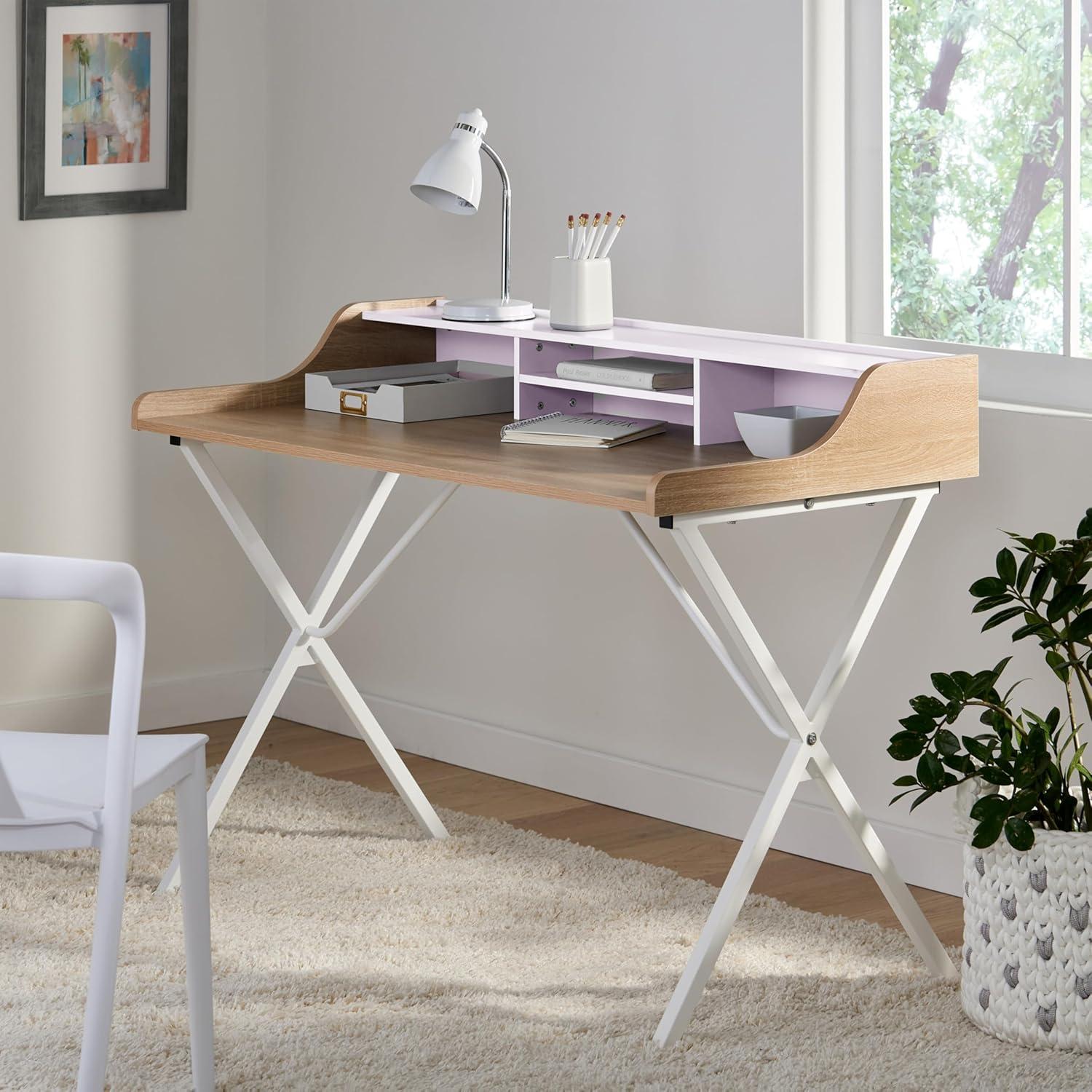 GDFStudio Alexandria Modern Faux Wood Computer Desk, Oak/White