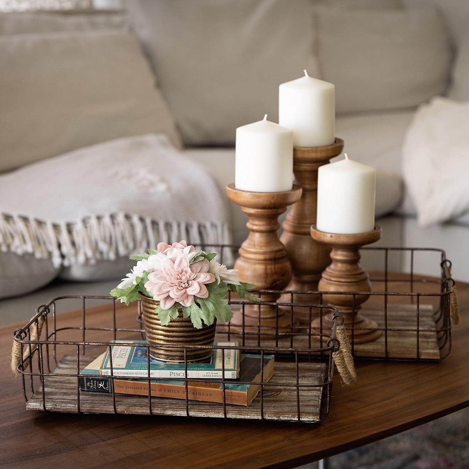 Rustic Woodgrain and Distressed Metal Rectangular Basket Duo