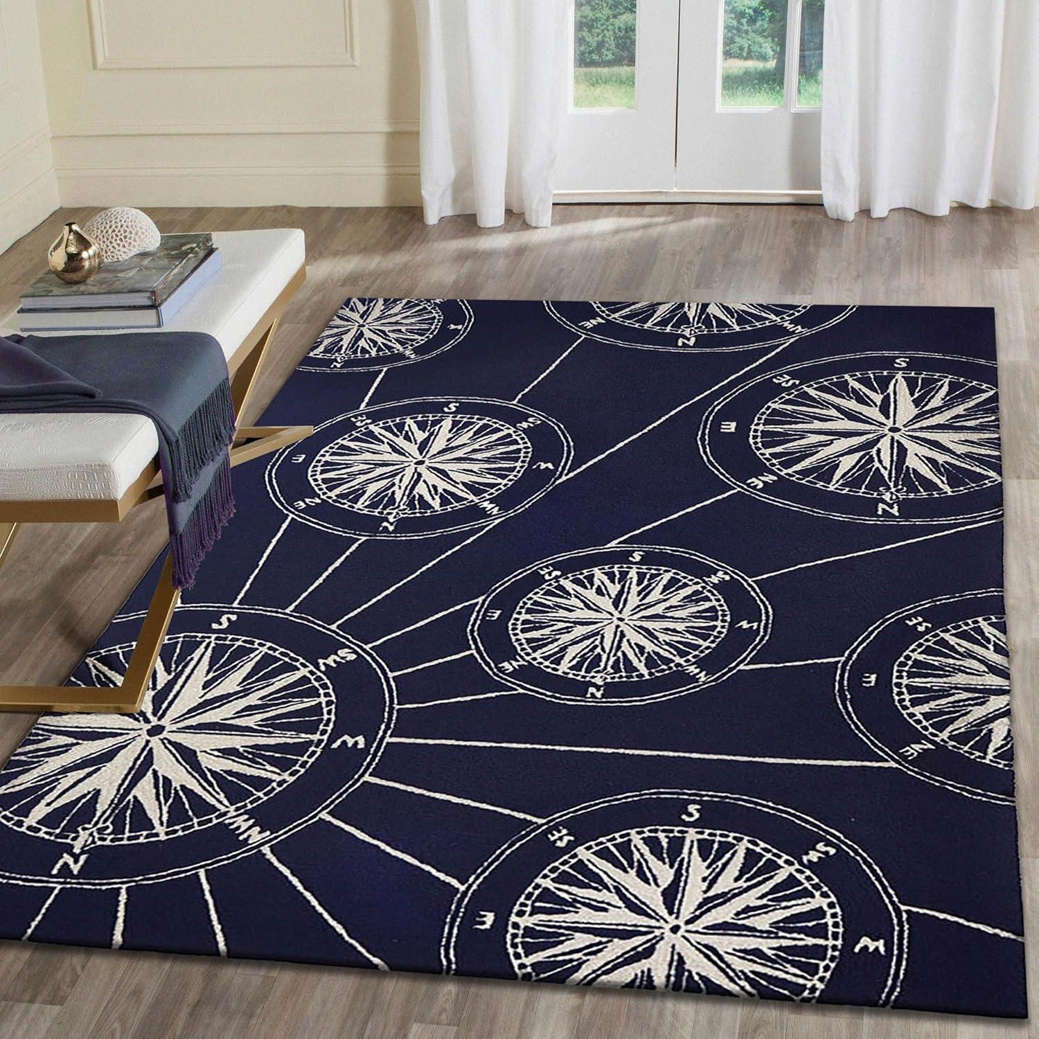 Navy Hand-Tufted Synthetic Rectangular 5' x 7' Outdoor Rug