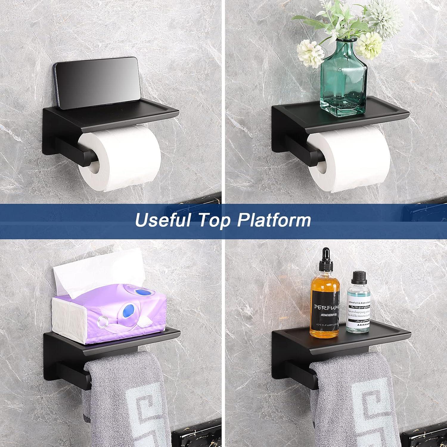 Stainless Steel Toilet Paper Holder With Phone Shelf - Stylish, Rustproof & Easy Installation