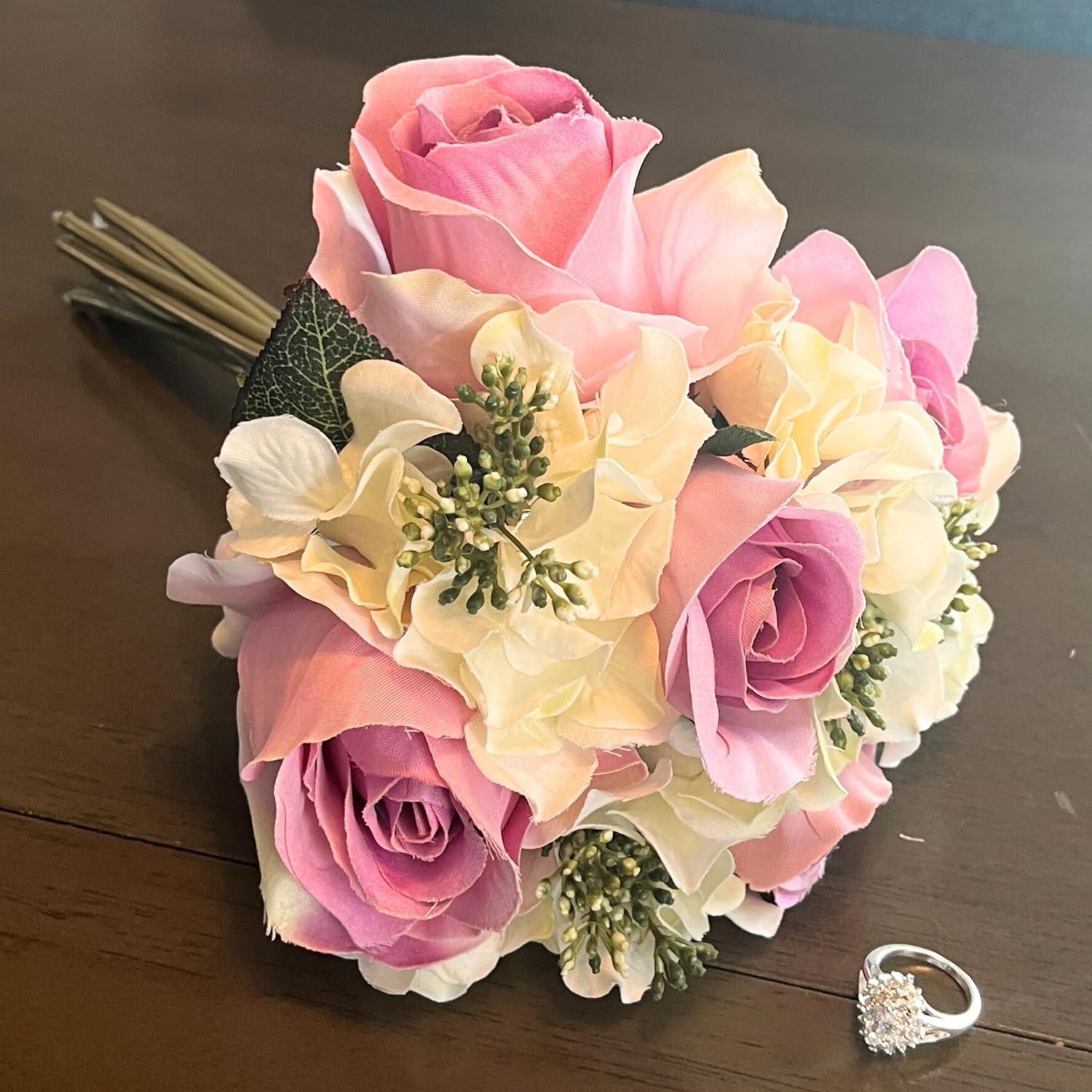 Admired By Nature 9 Stems Artificial Rose Hydrangea Mixed Bouquet, Lavender/Cream