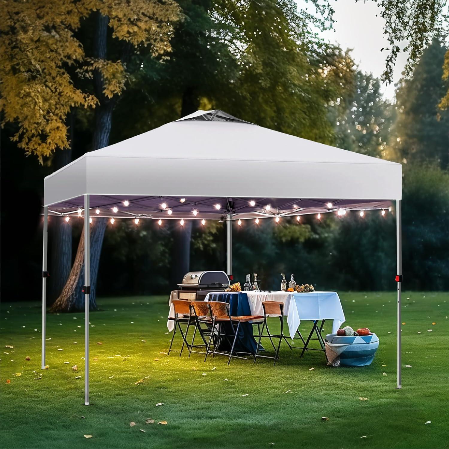 White 10x10 Adjustable Height Pop-Up Canopy Tent with Wheeled Bag