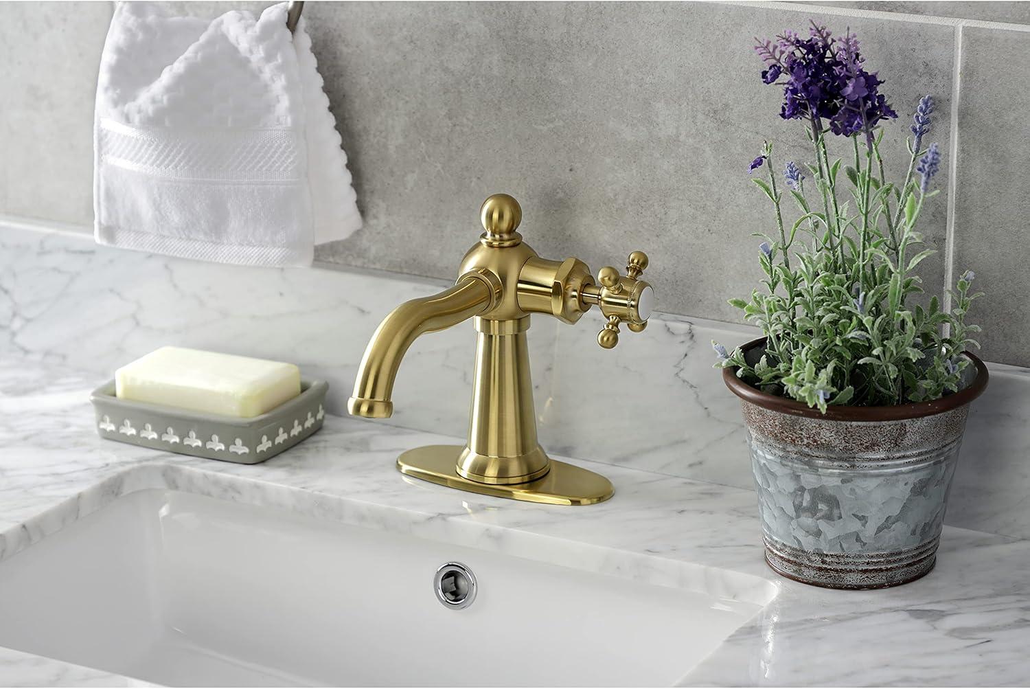 Kingston Brass Nautical Single-Handle 1-Hole Deck Mount Bathroom Faucet with Push Pop-Up and Deck Plate
