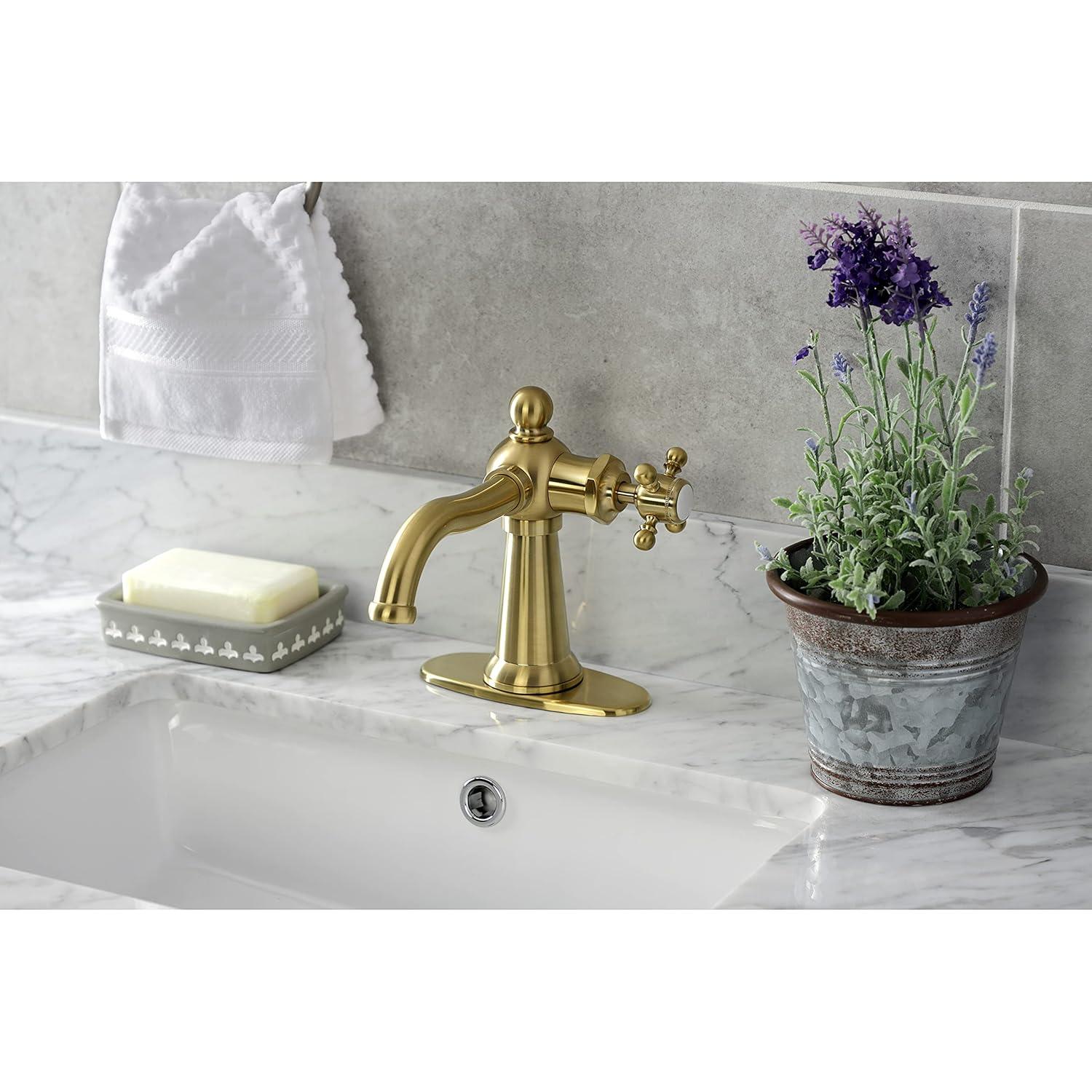 Kingston Brass Nautical Single-Handle 1-Hole Deck Mount Bathroom Faucet with Push Pop-Up and Deck Plate