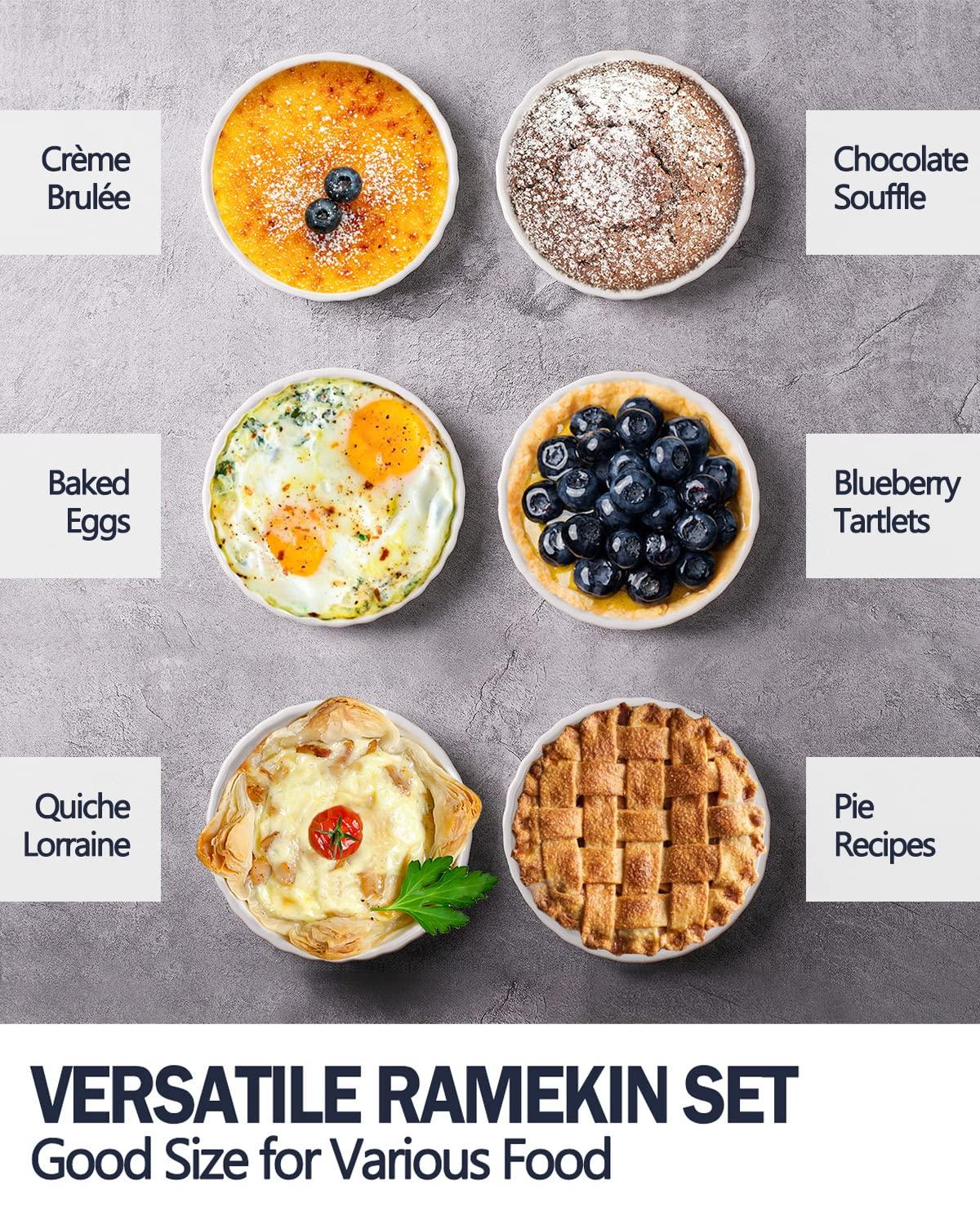 White Porcelain 8 oz Round Ramekin Set, Oven Safe, Set of 6