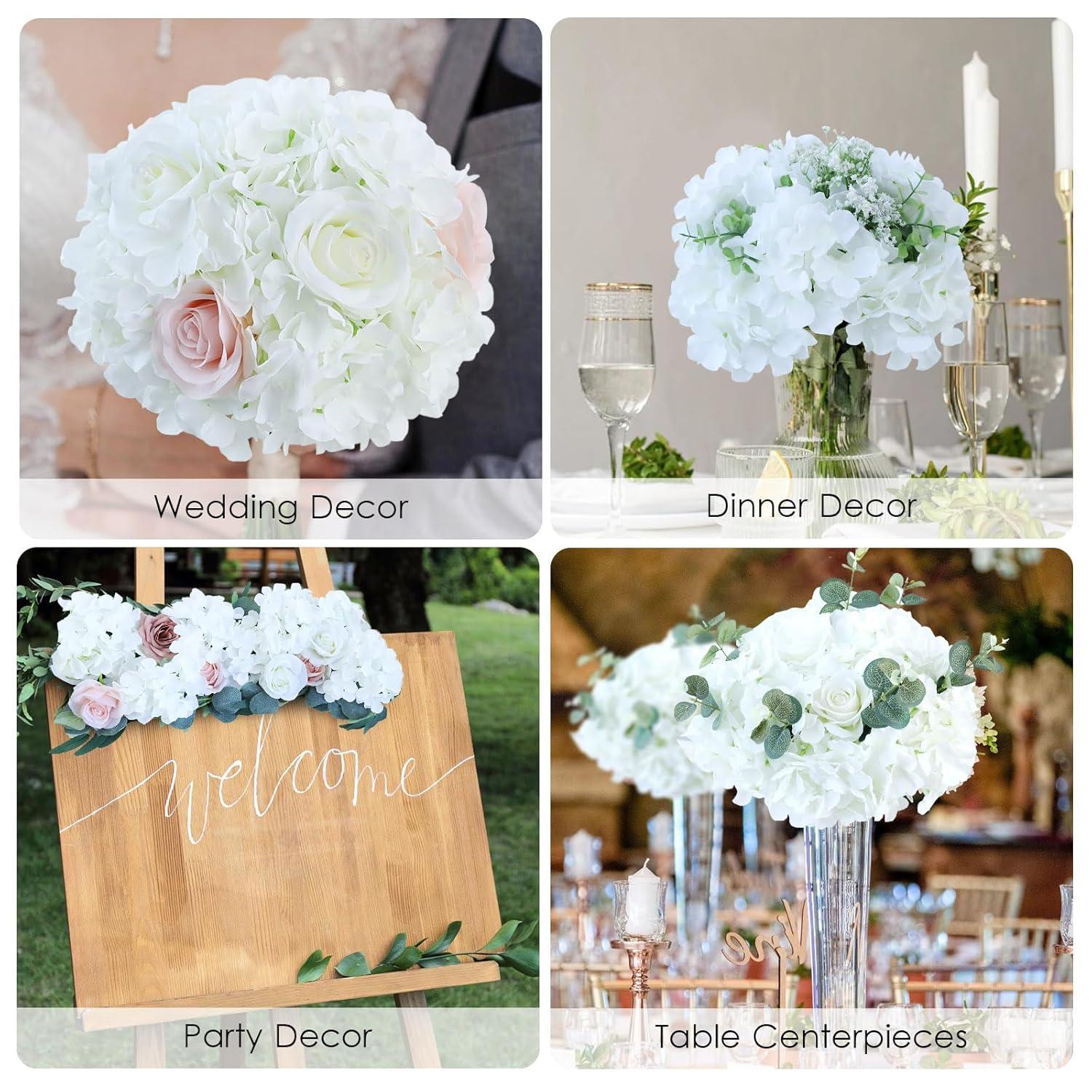 TITOUMI Hydrangea Silk Flowers Heads Blush Pack of 10 Full Hydrangea Flowers Artificial with Stems for Wedding Home Party Shop Baby Shower Décor