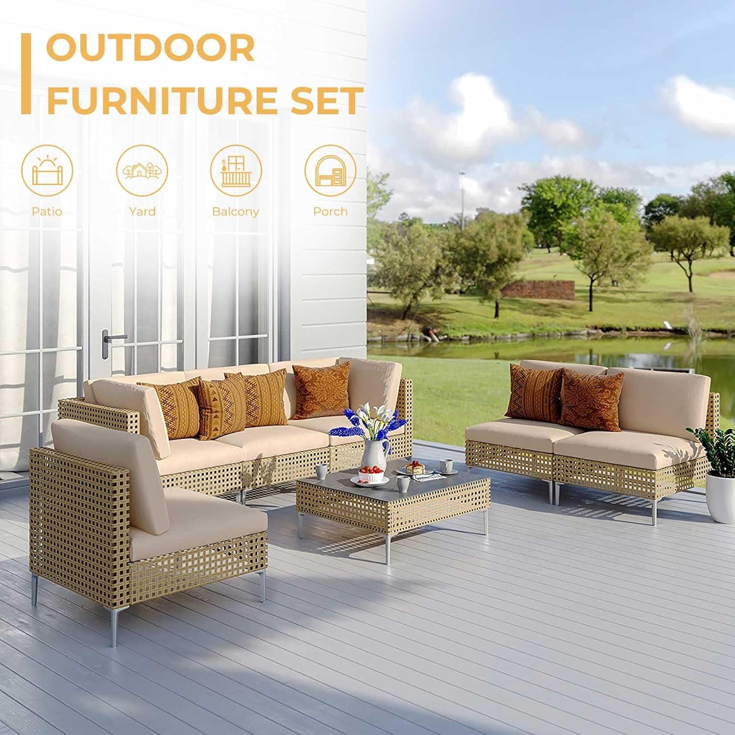 GRANDPATIO 7-Piece Wicker Patio Furniture Set