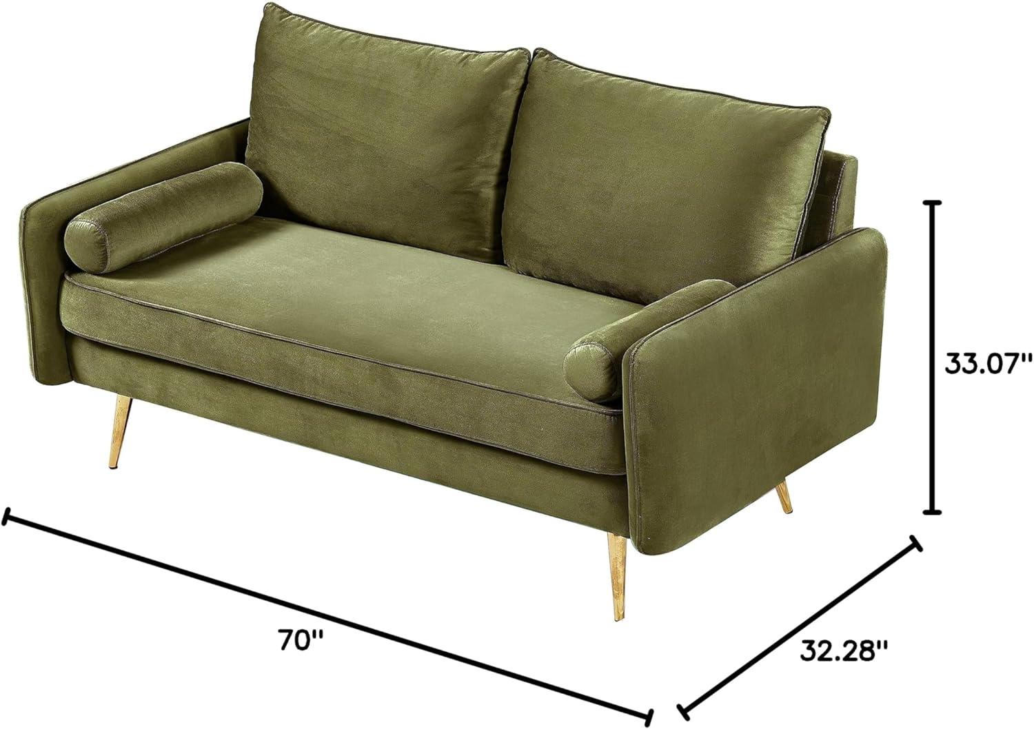 Olive Green Velvet Modern Loveseat with Tapered Legs