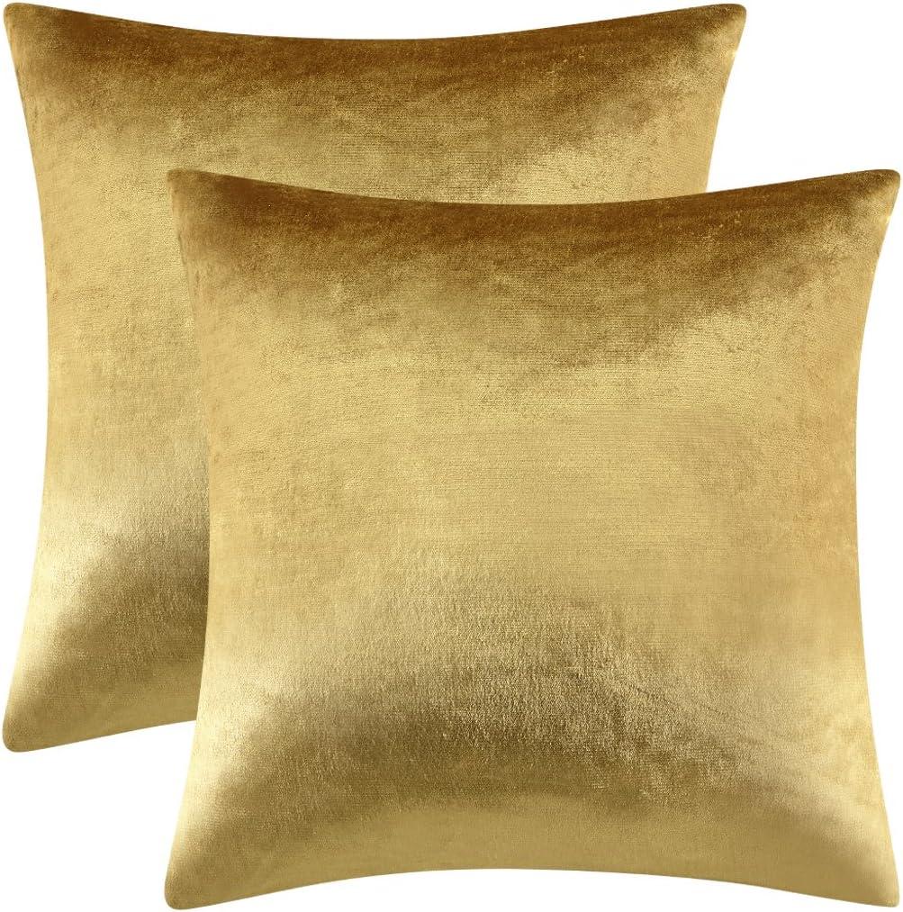 Gold Velvet 20x20 Decorative Throw Pillow Covers Set