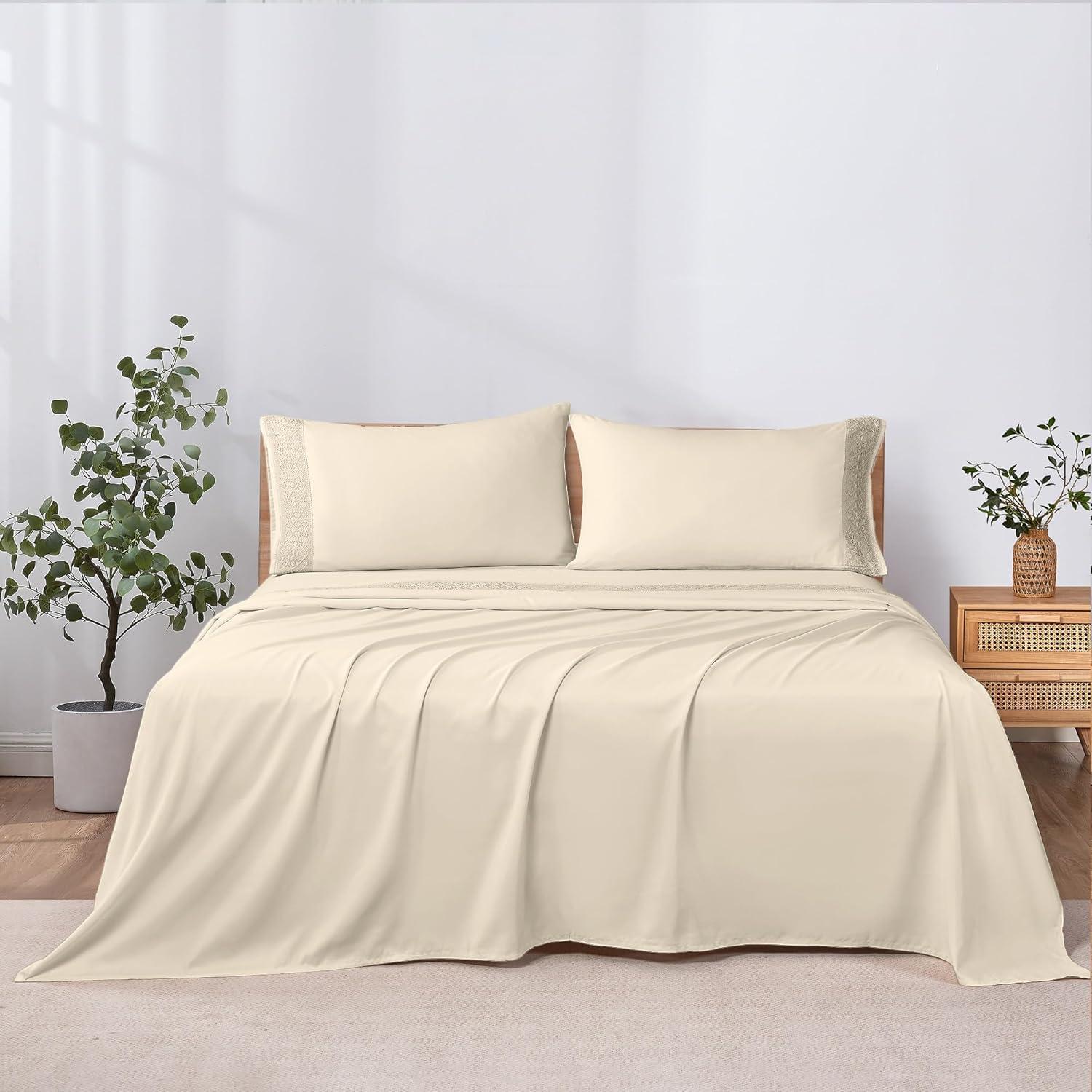 Modern Threads Modern Threads Yate Soft Microfiber Crochet Lace Sheets - Luxurious Microfiber Bed Sheets - Includes Flat Sheet, Fitted Sheet with Deep Pockets, & Pillowcases