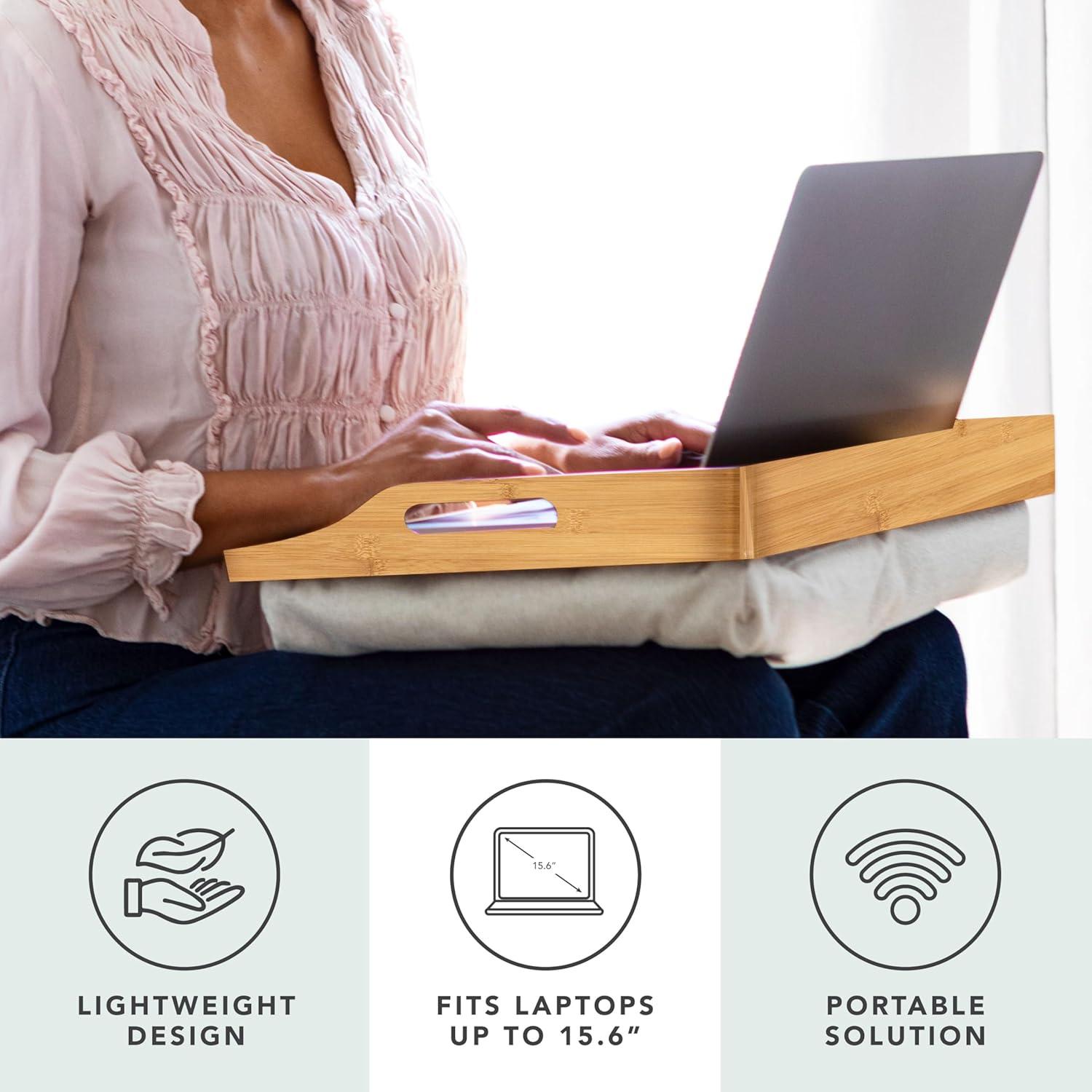 Rossie Home Lap Tray with Detachable Pillow, Natural Bamboo