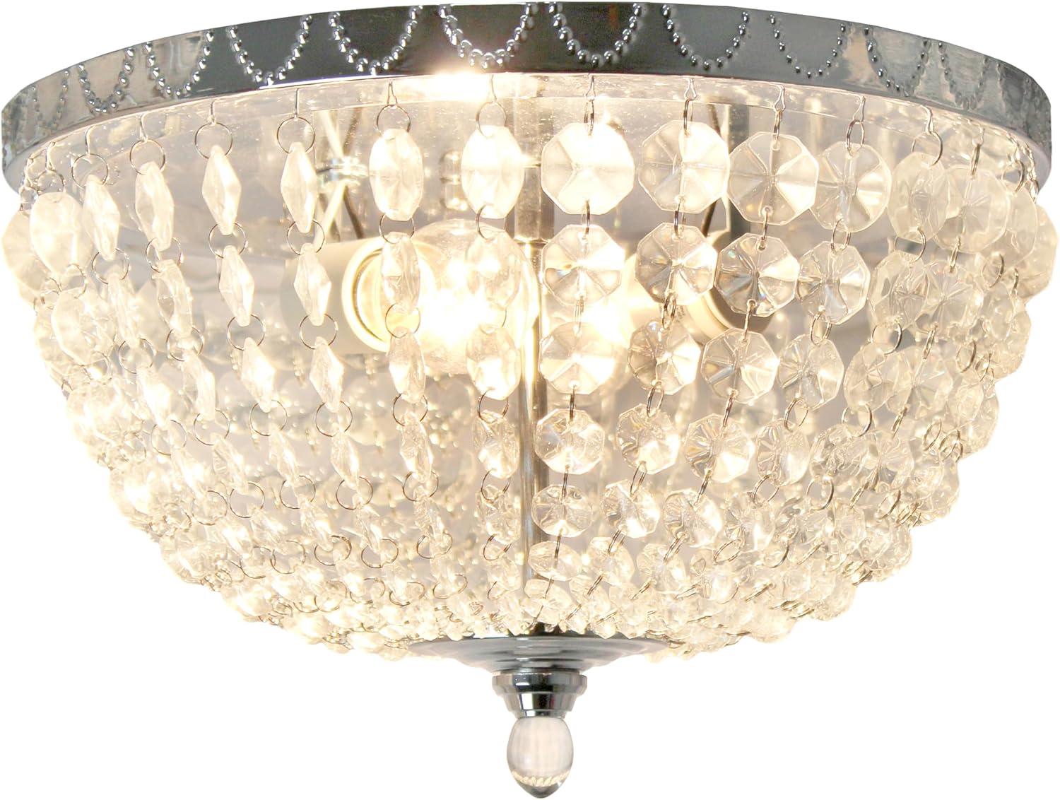Elegant Designs Victoria Crystal Rain Drop Ceiling Light Flushmount - Chrome